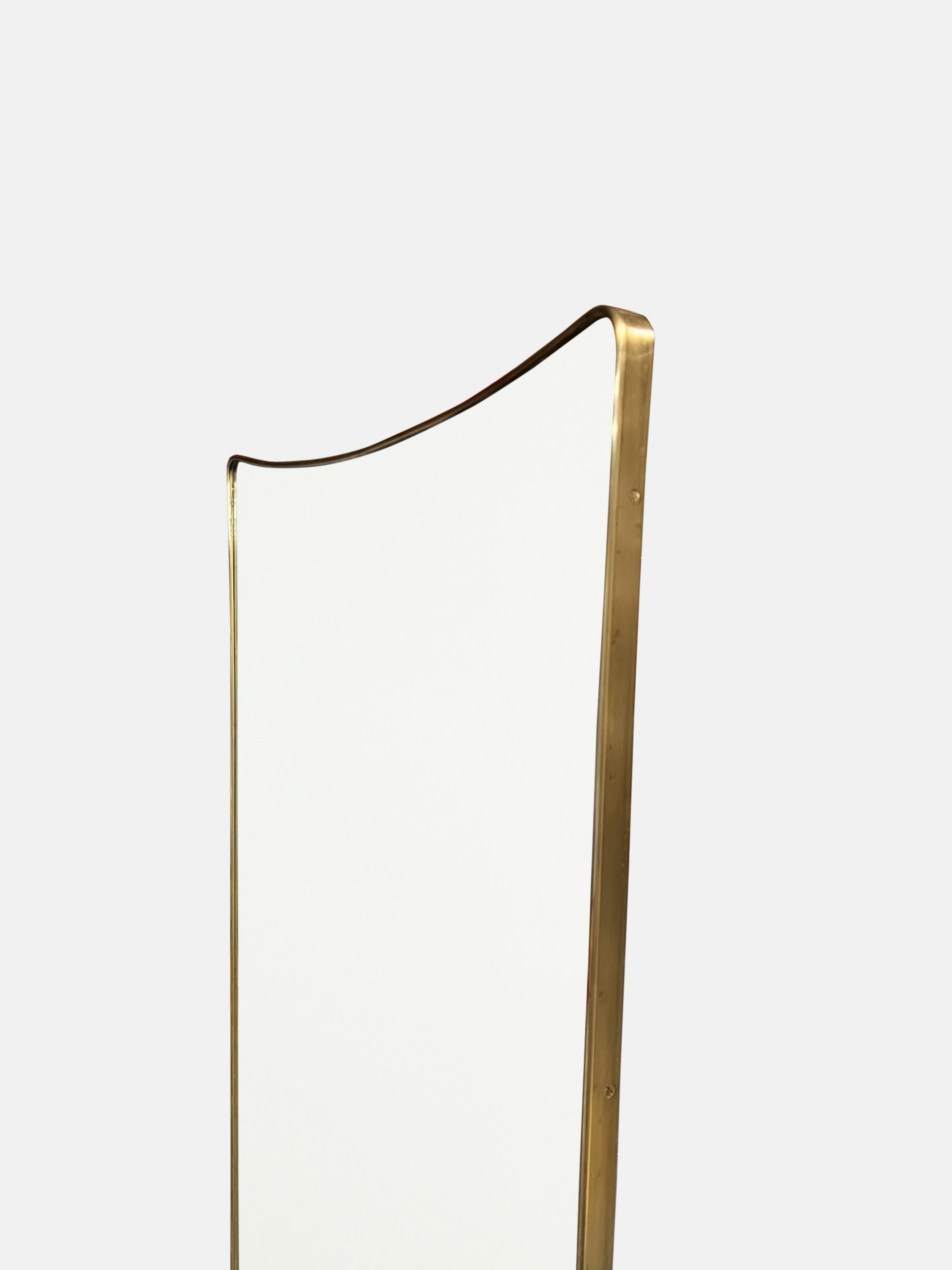 1950s Italian Modernist Grand Scale Shaped Brass Wall Mirror For Sale 1