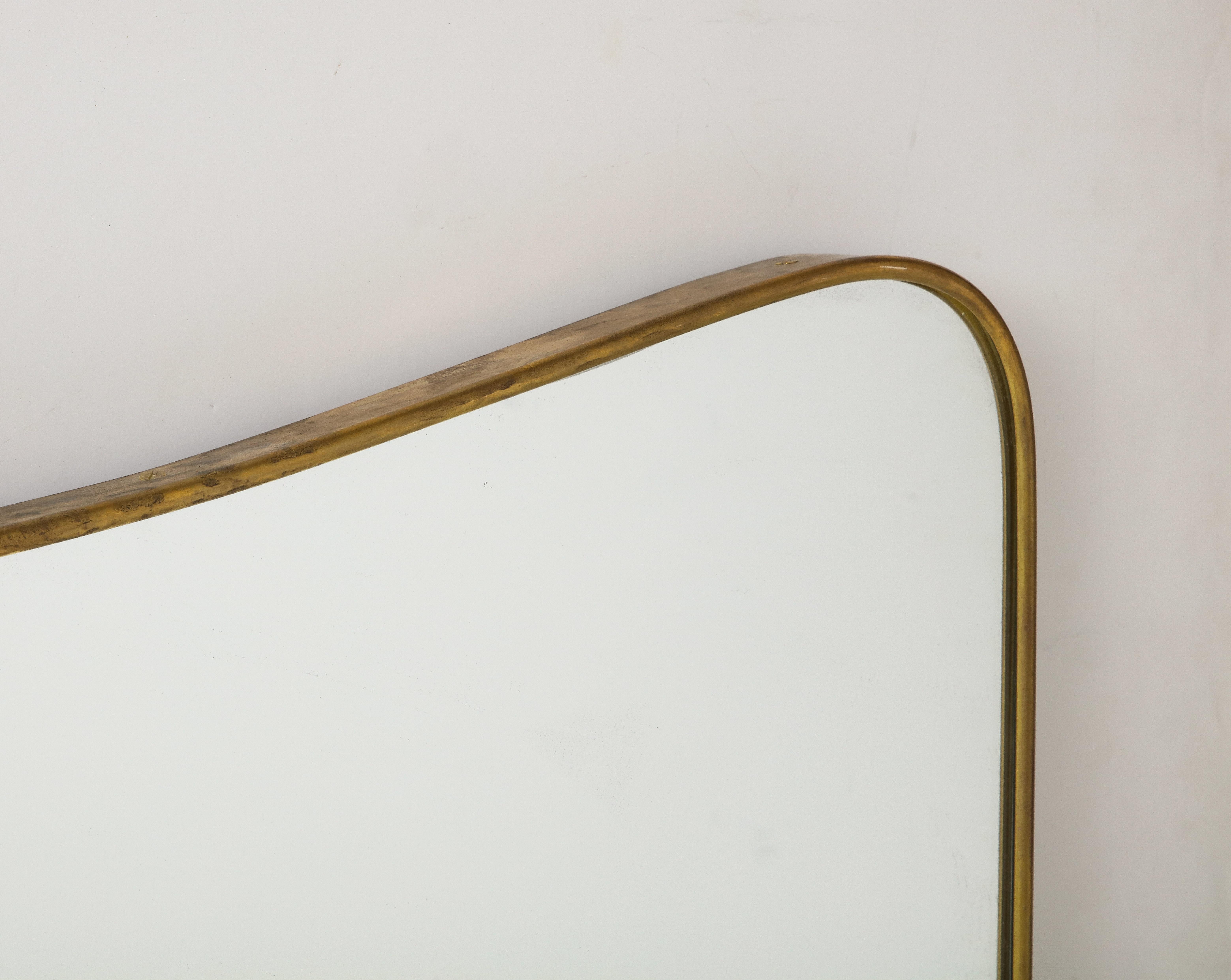 1950s Italian Modernist Grand Scale Shaped Brass Wall Mirror For Sale 3