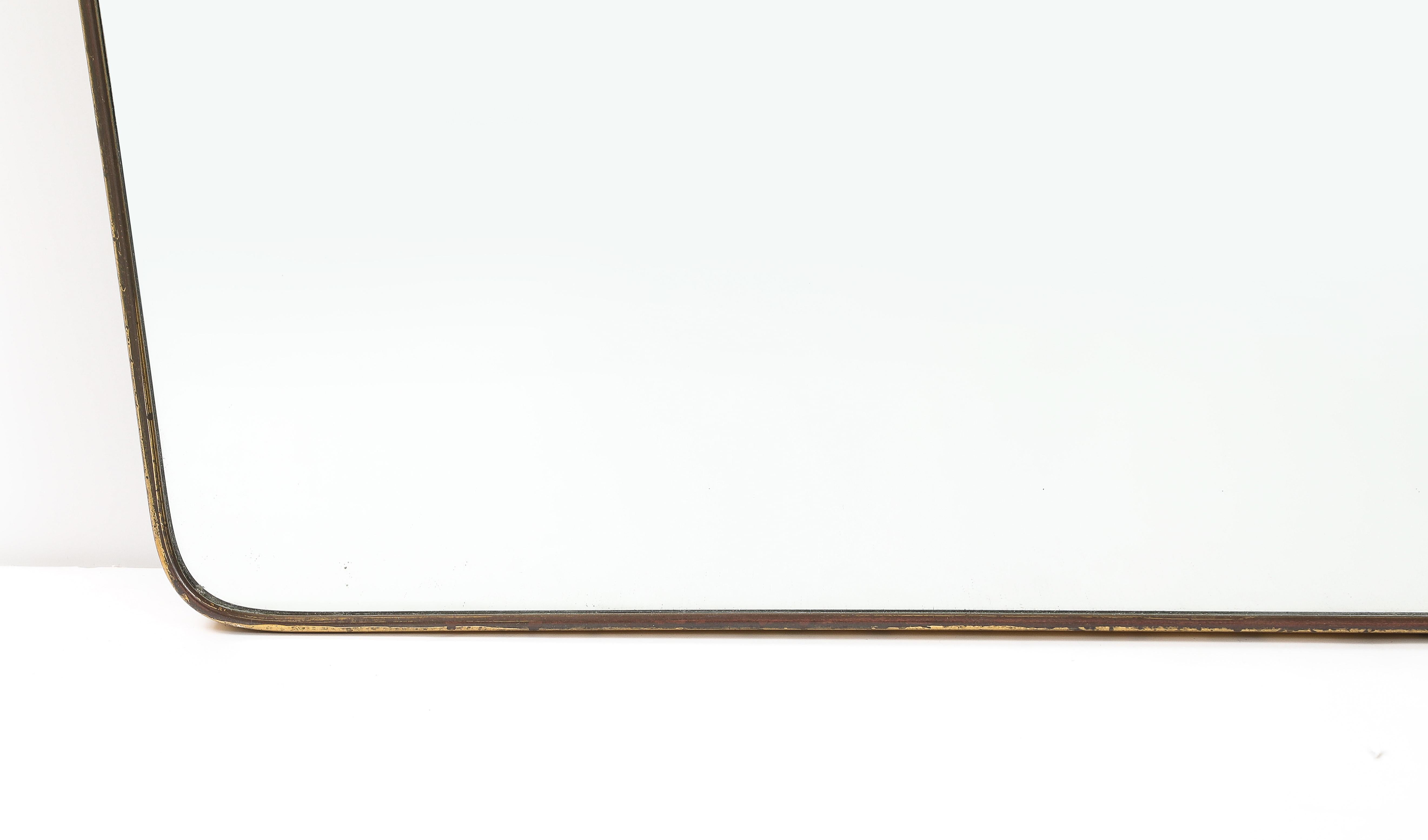 Midcentury Italian Modernist Horizontal Overmantel Brass Scroll Spiegel, 1950er Jahre (Moderne der Mitte des Jahrhunderts) im Angebot