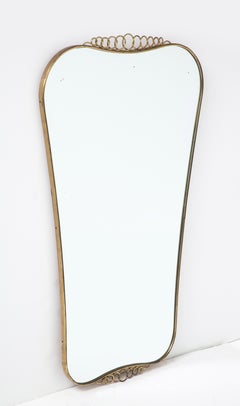 1950s Italian Modernist Large Brass Mirror with Scroll Decorations