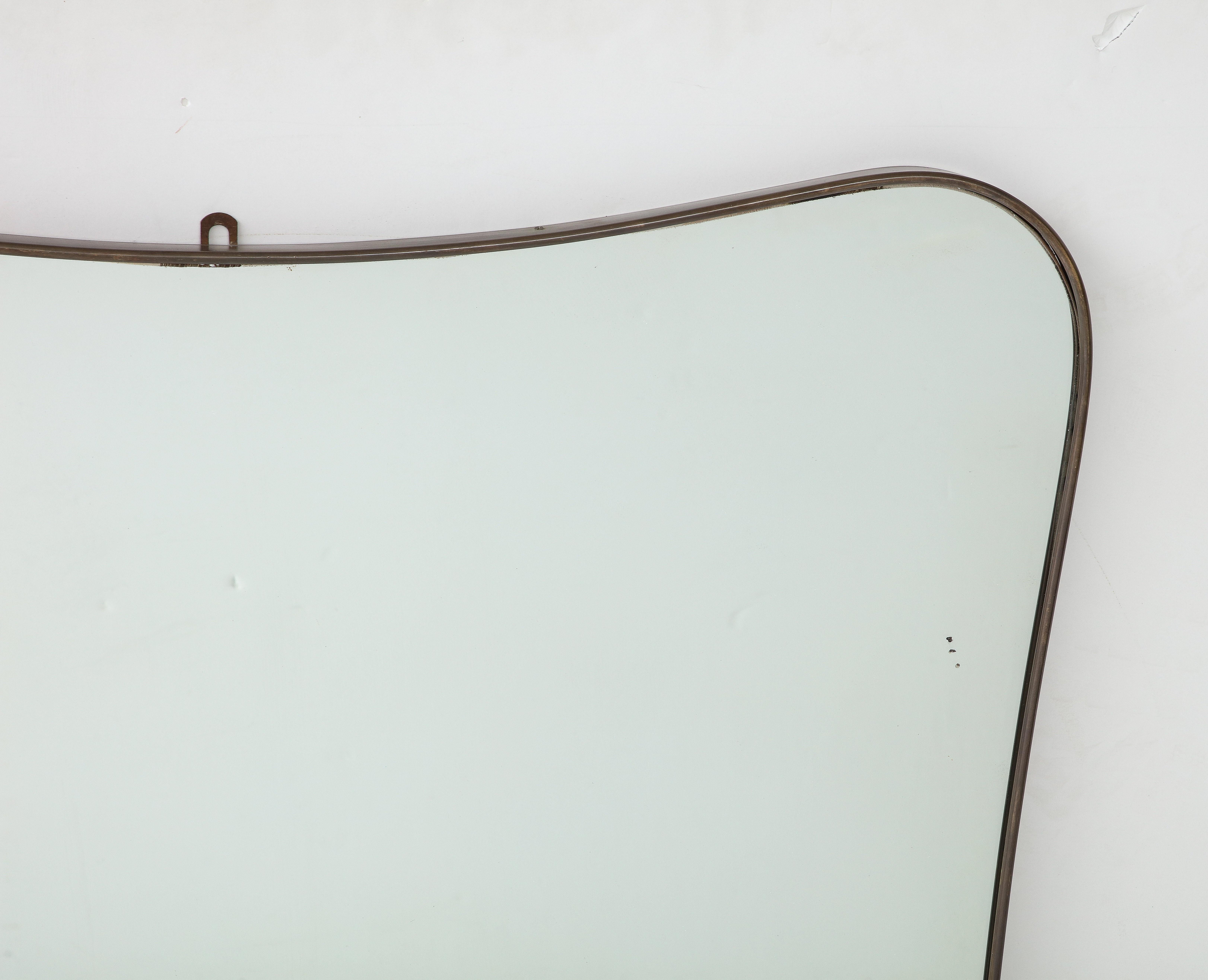 Mid-20th Century 1950s Italian Modernist Large Shaped Brass Mirror For Sale