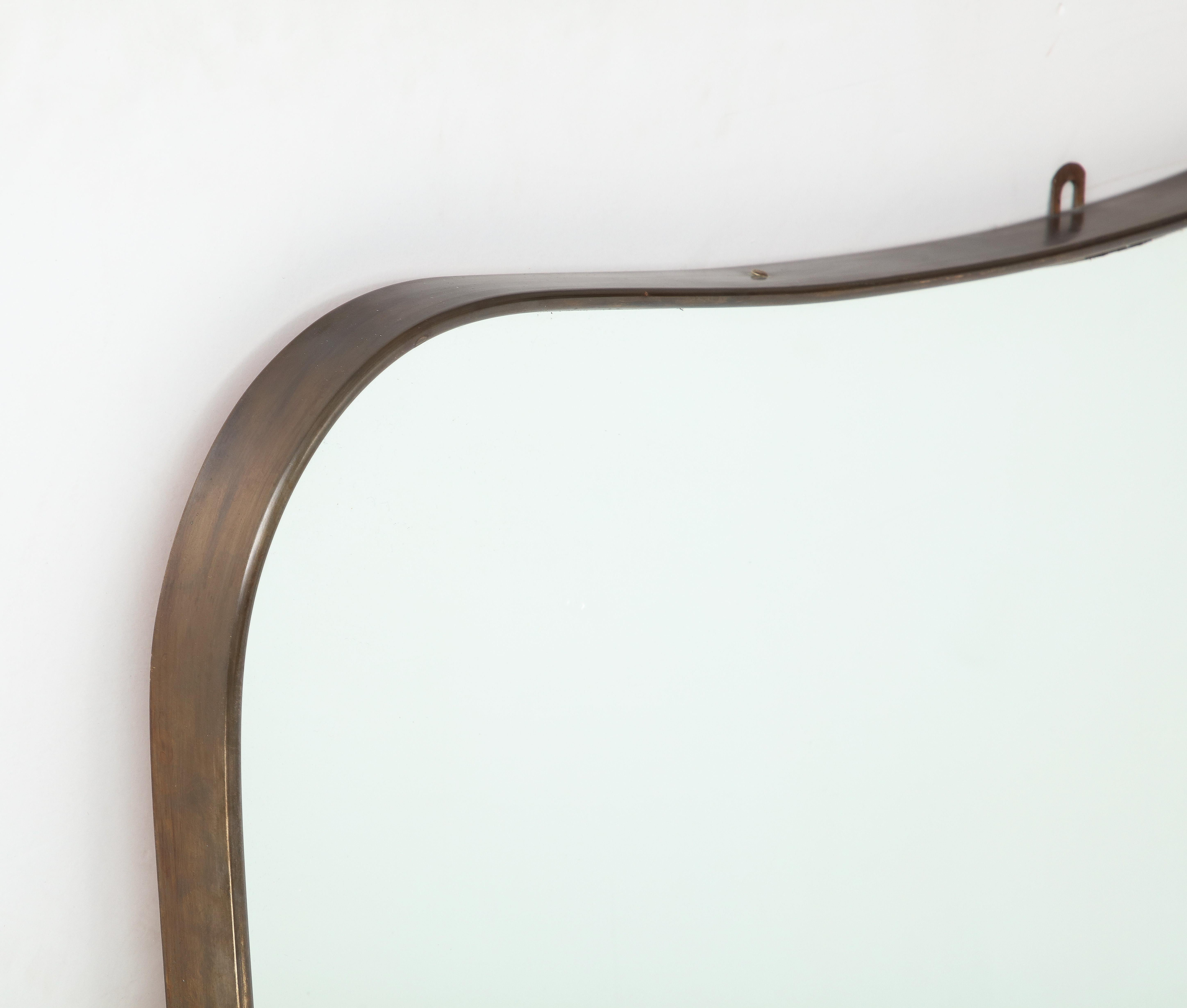 1950s Italian Modernist Large Shaped Brass Mirror For Sale 1