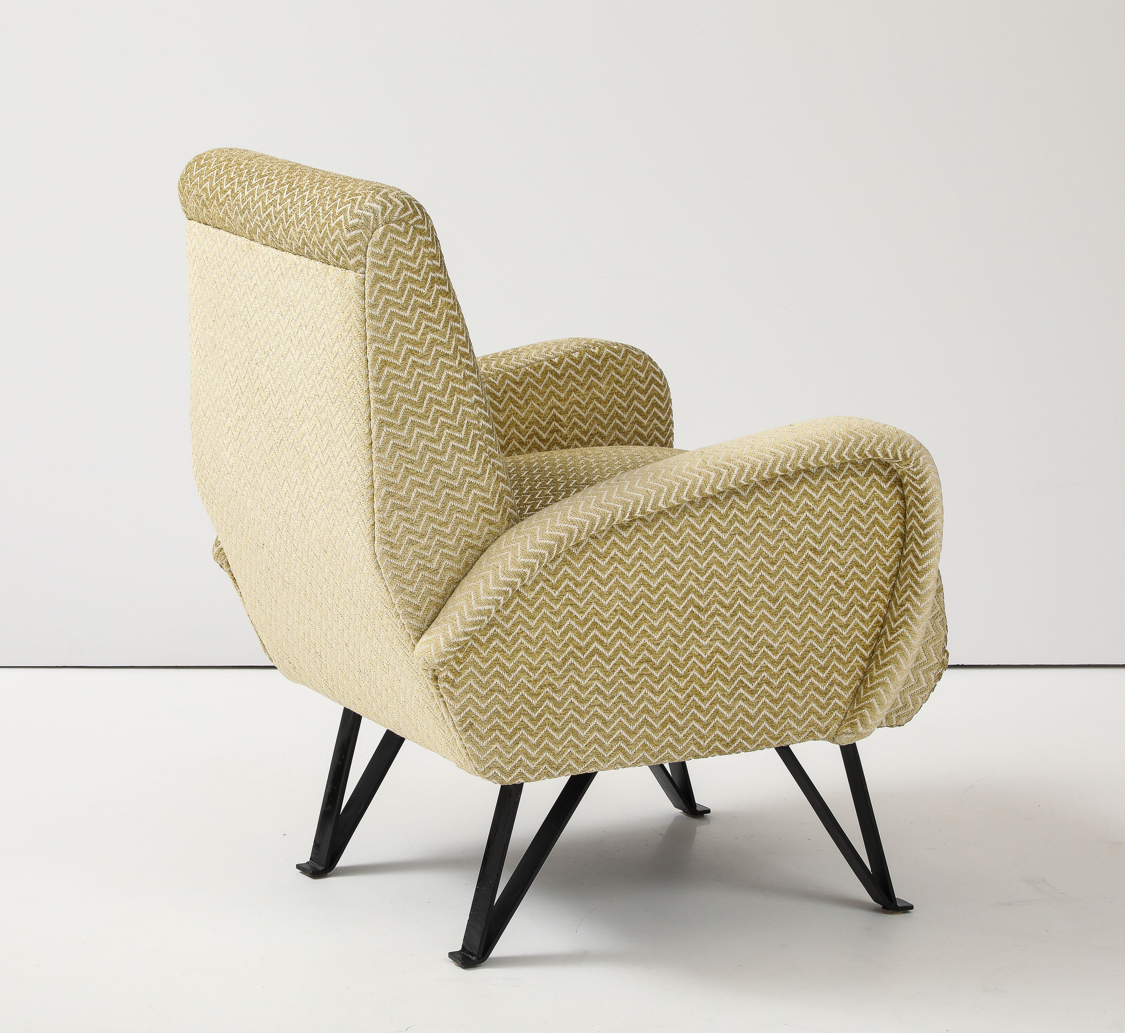 Mid-Century moderno Sedia da salotto modernista italiana degli anni '50 con rivestimento in velluto