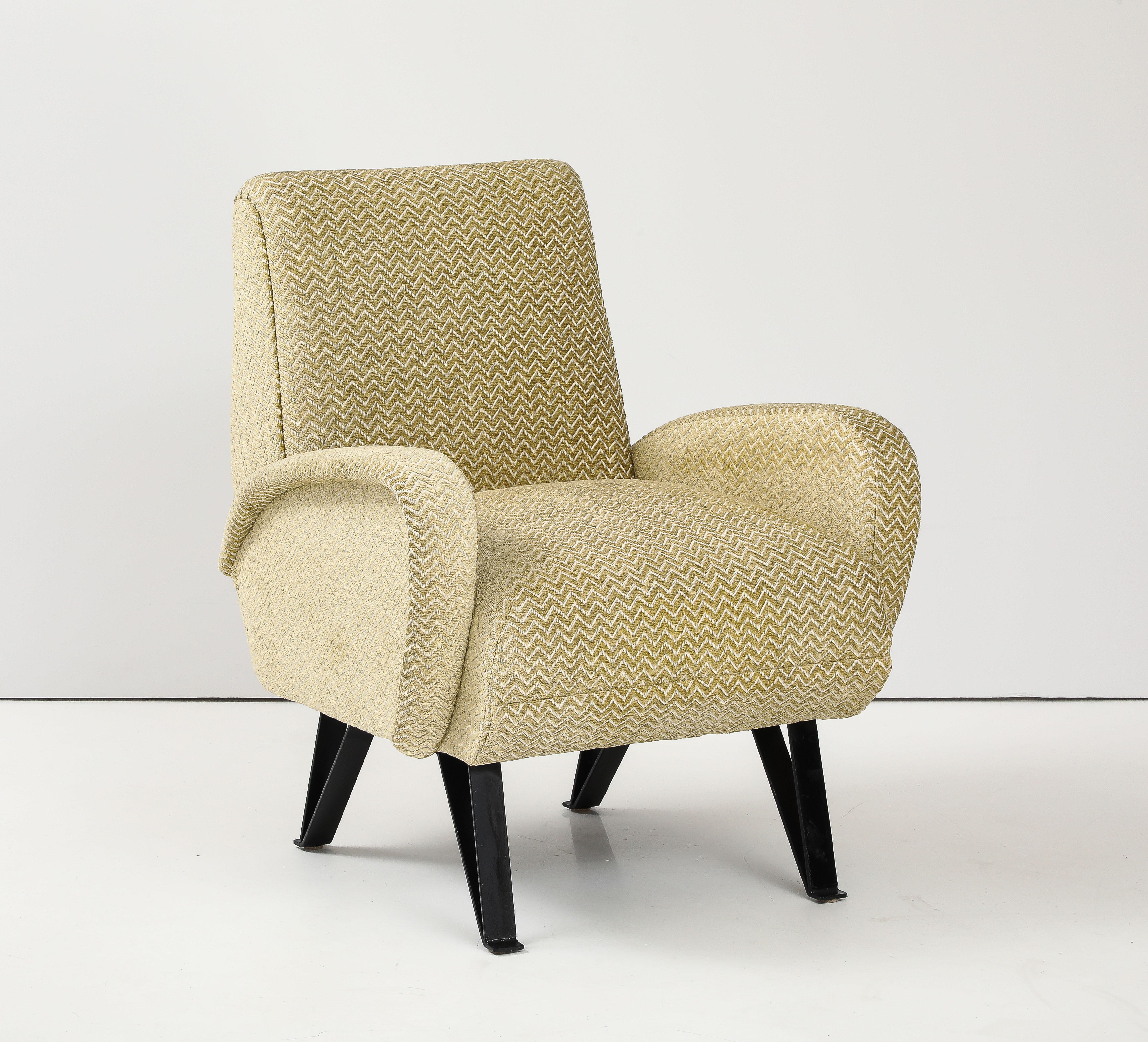 Velluto Sedia da salotto modernista italiana degli anni '50 con rivestimento in velluto
