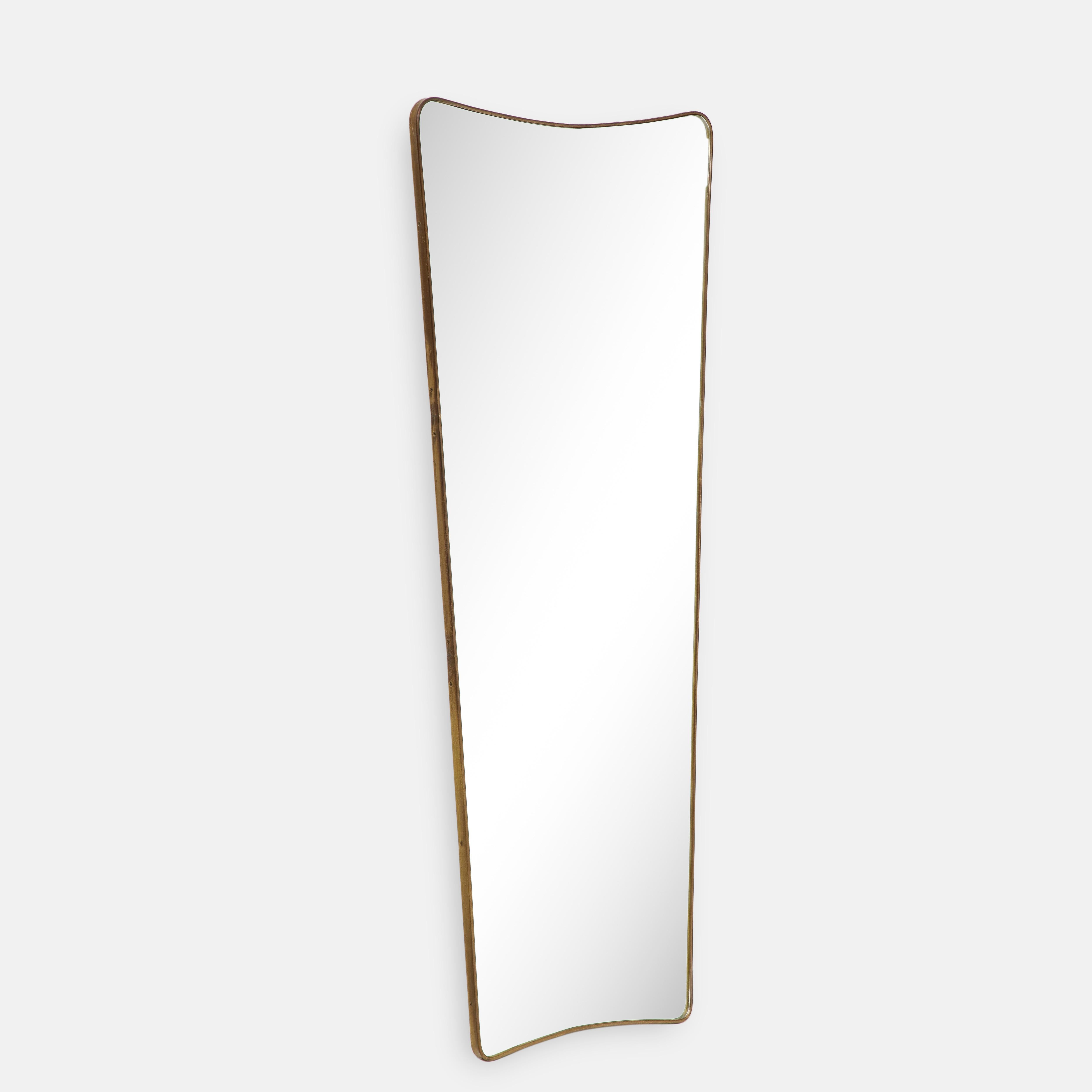 Mid-20th Century 1950s Italian Modernist Pair of Grand Scale Brass Wall Mirrors For Sale