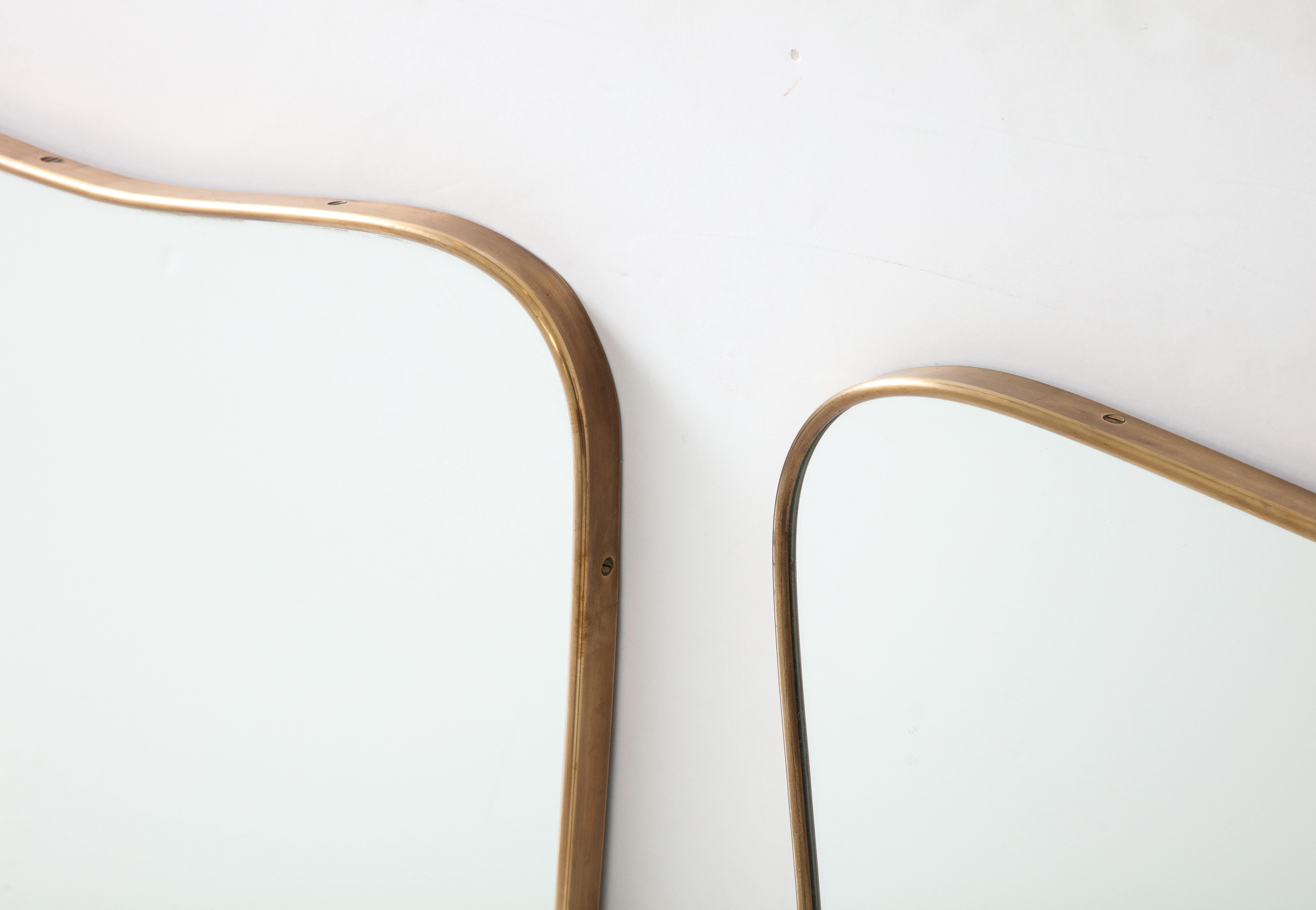 1950s Italian Modernist Pair of Large Shaped Brass Mirrors 7