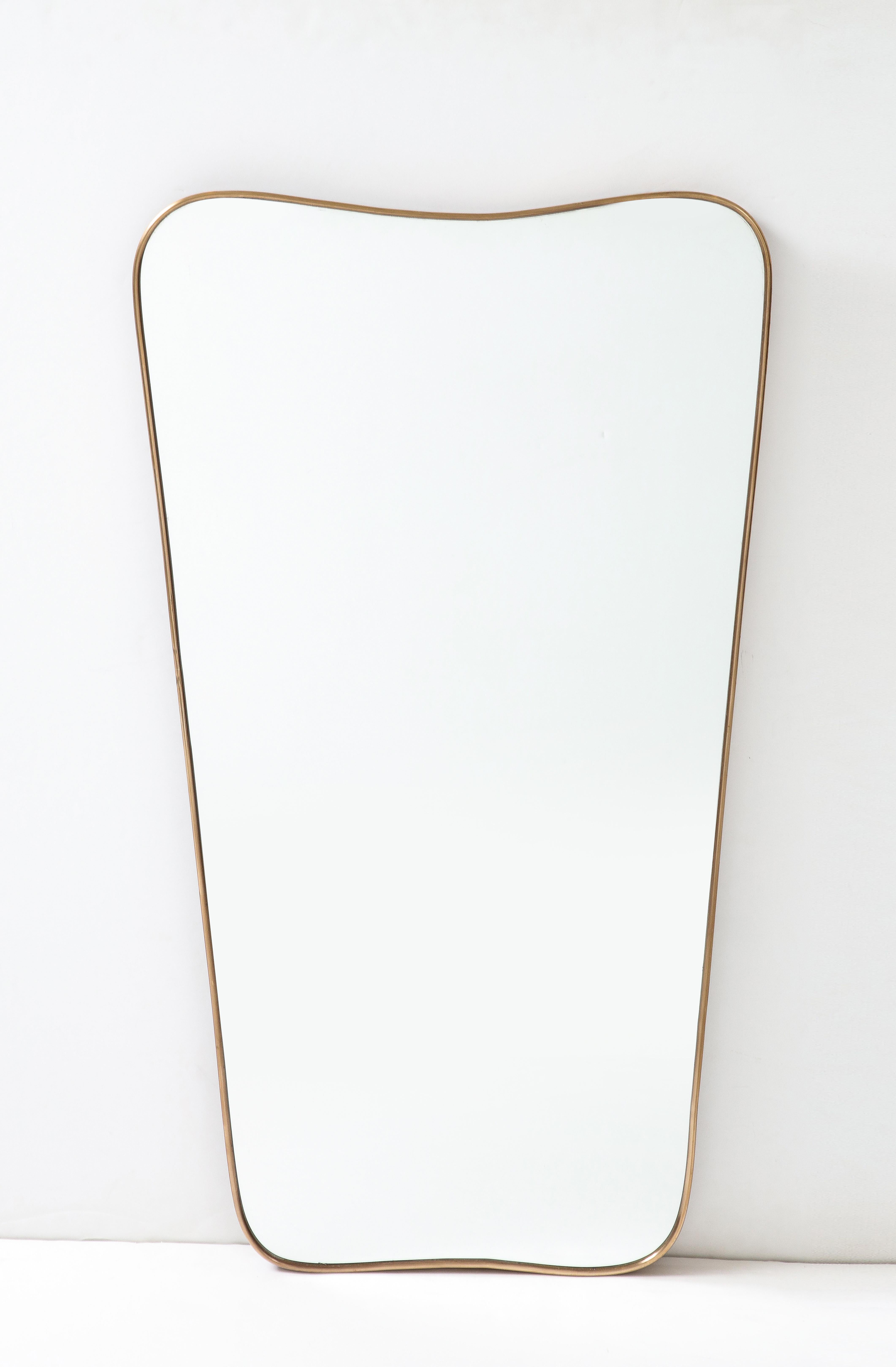 1950s Italian Modernist Pair of Large Shaped Brass Mirrors In Good Condition In New York, NY