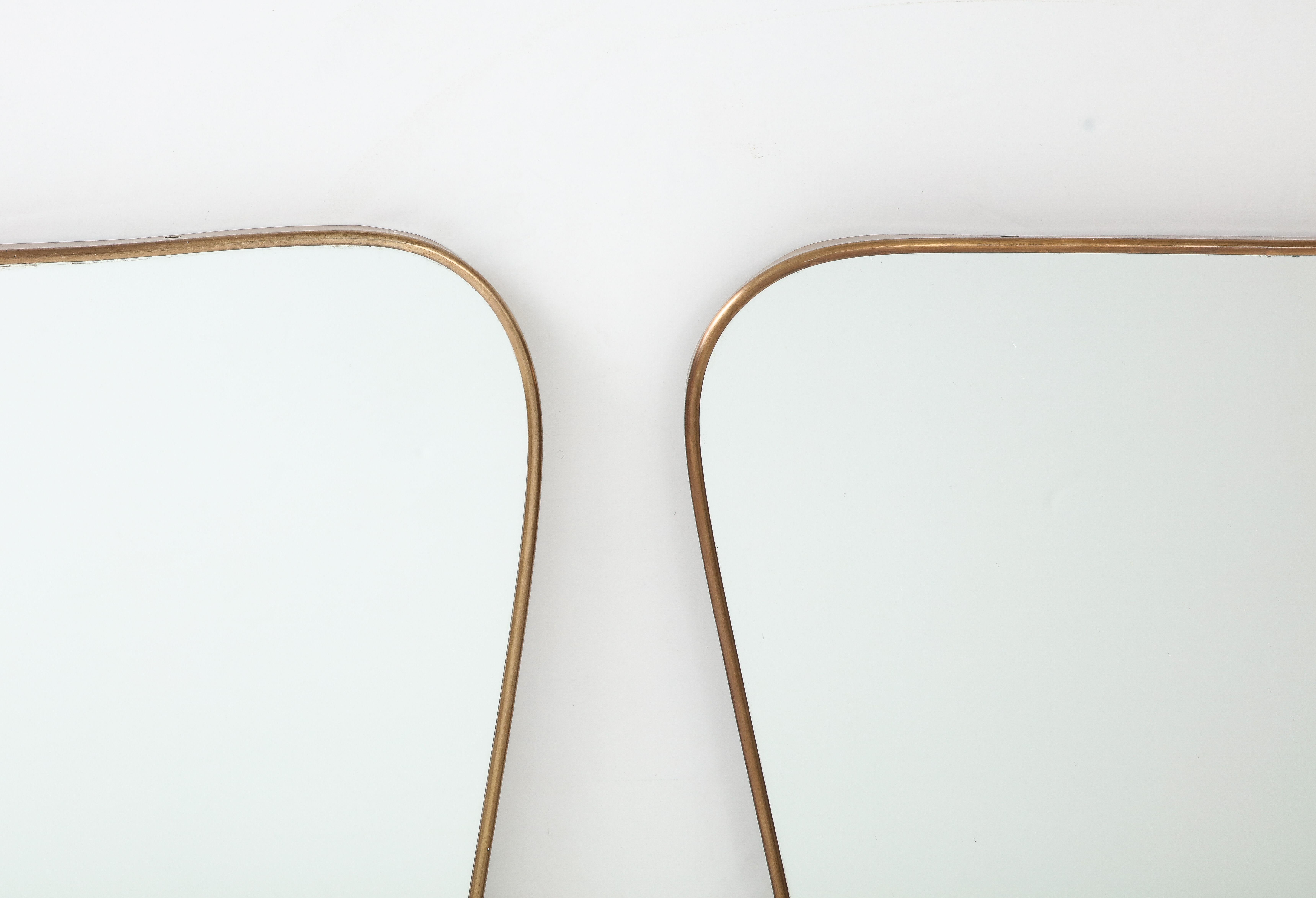 Mid-20th Century Midcentury Italian Modernist Pair of Large Shaped Brass Mirrors, 1950s For Sale