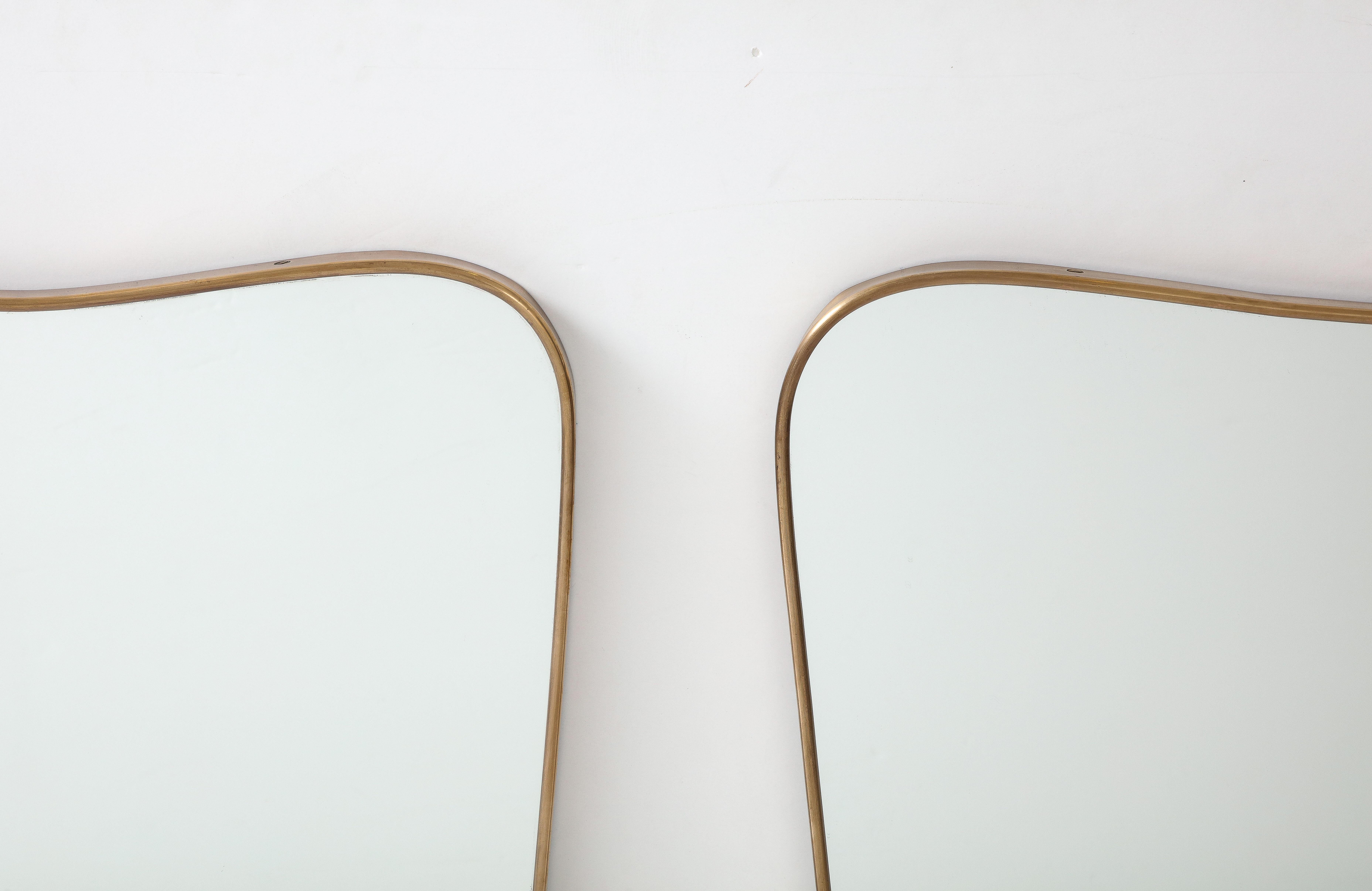 1950s Italian Modernist Pair of Large Shaped Brass Mirrors 1