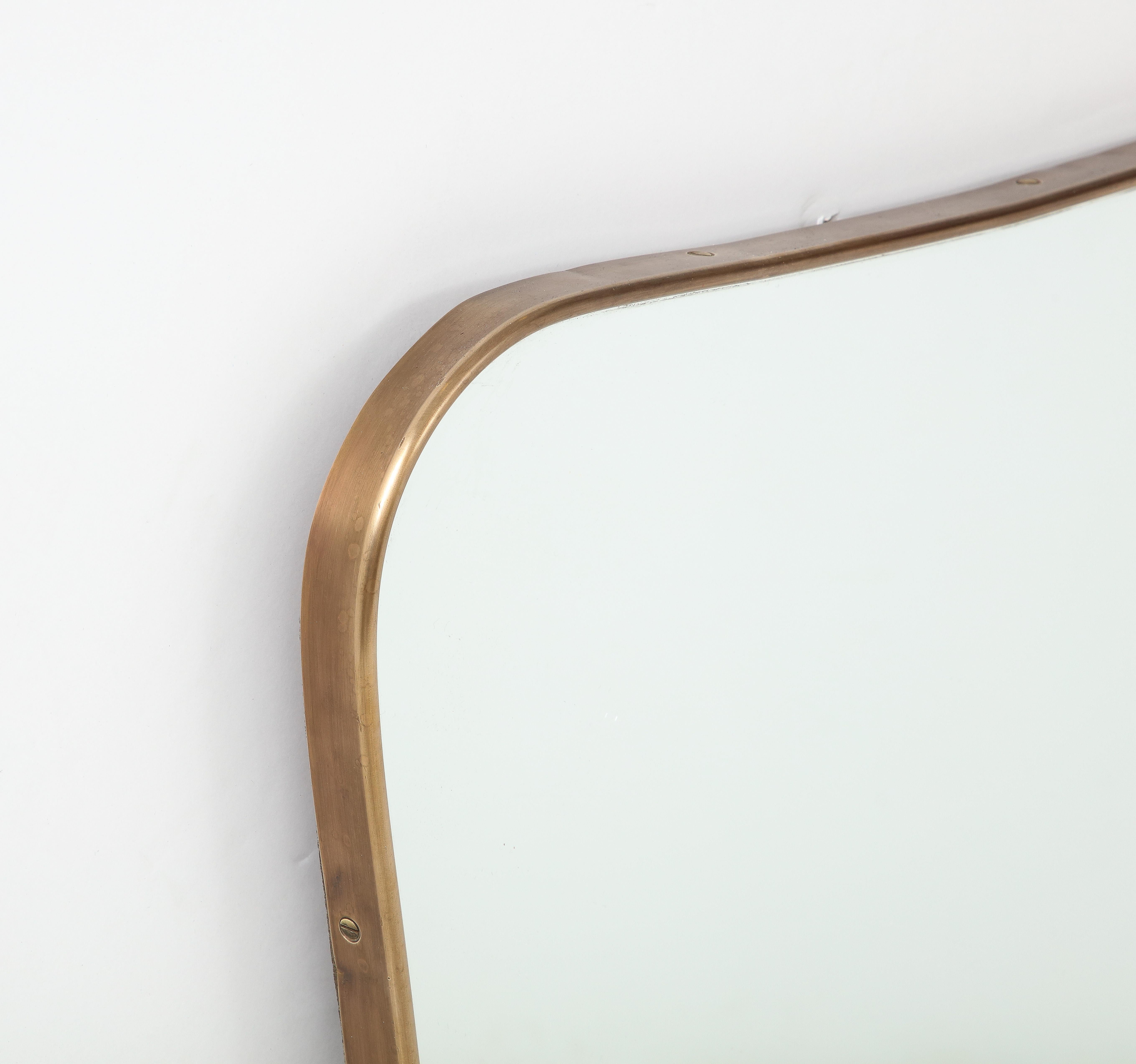 Midcentury Italian Modernist Pair of Large Shaped Brass Mirrors, 1950s For Sale 1