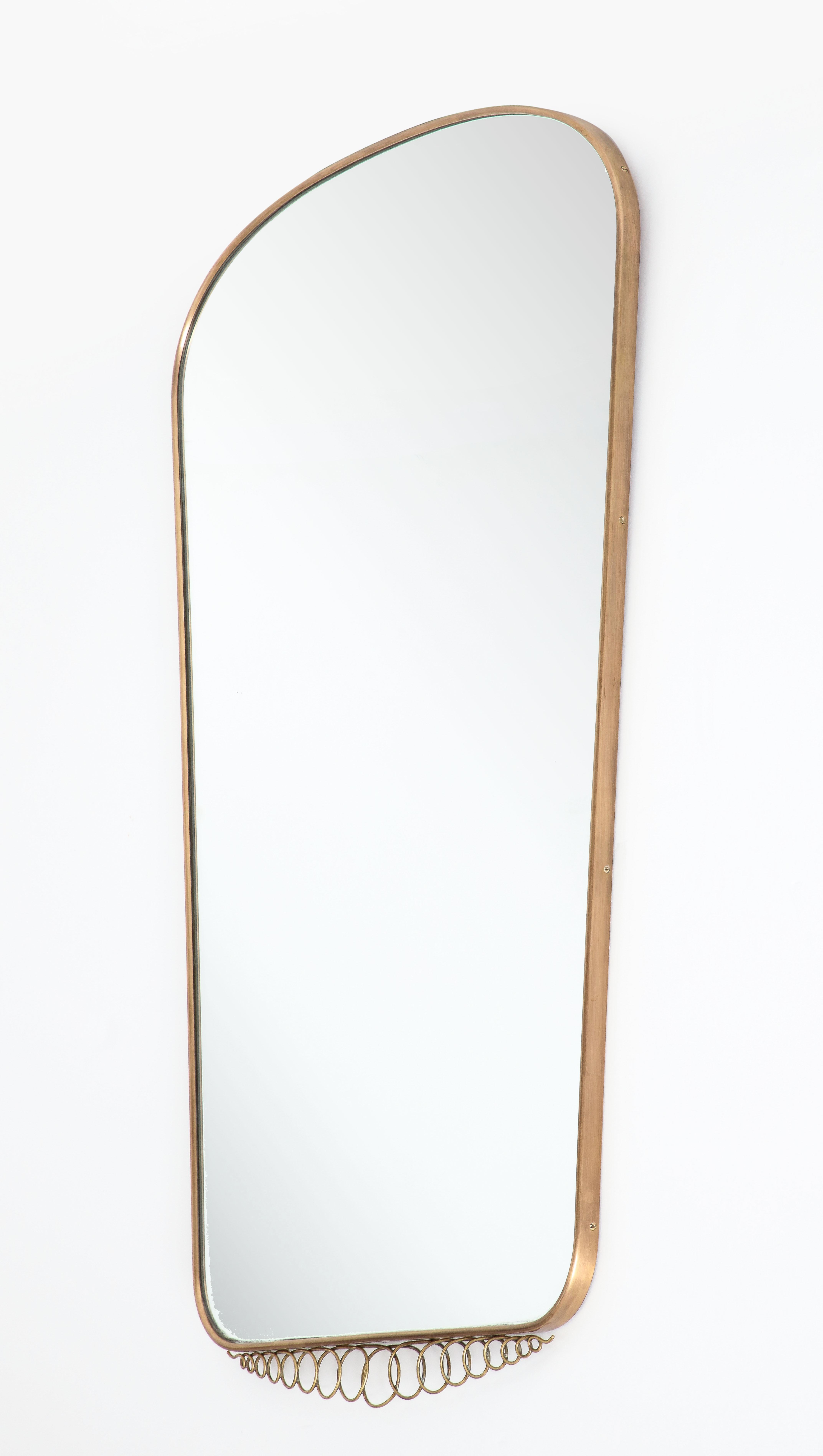 Mid-Century Modern 1950s Italian Modernist Large Shaped Brass Mirror For Sale