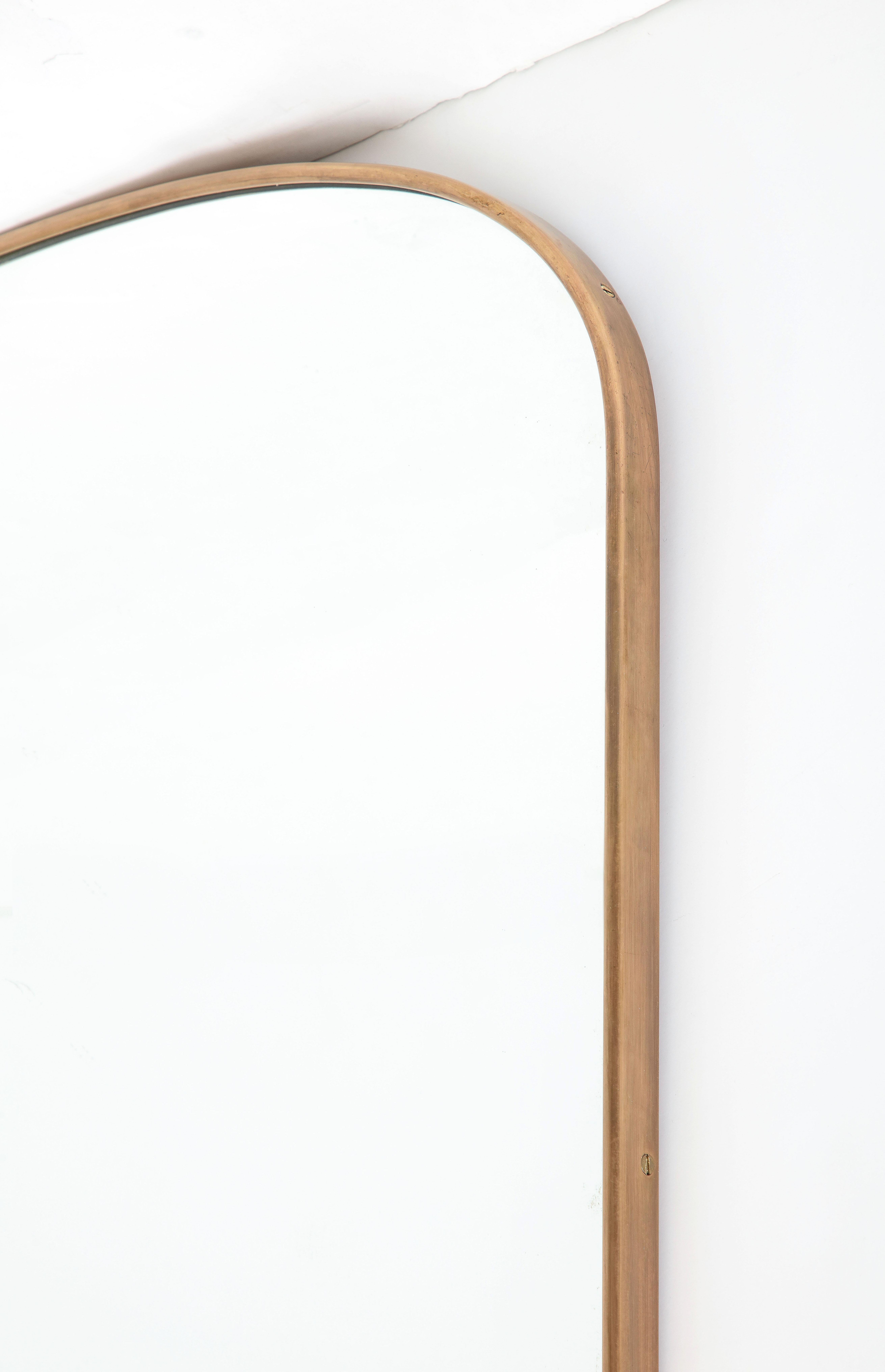 Mid-20th Century 1950s Italian Modernist Large Shaped Brass Mirror For Sale