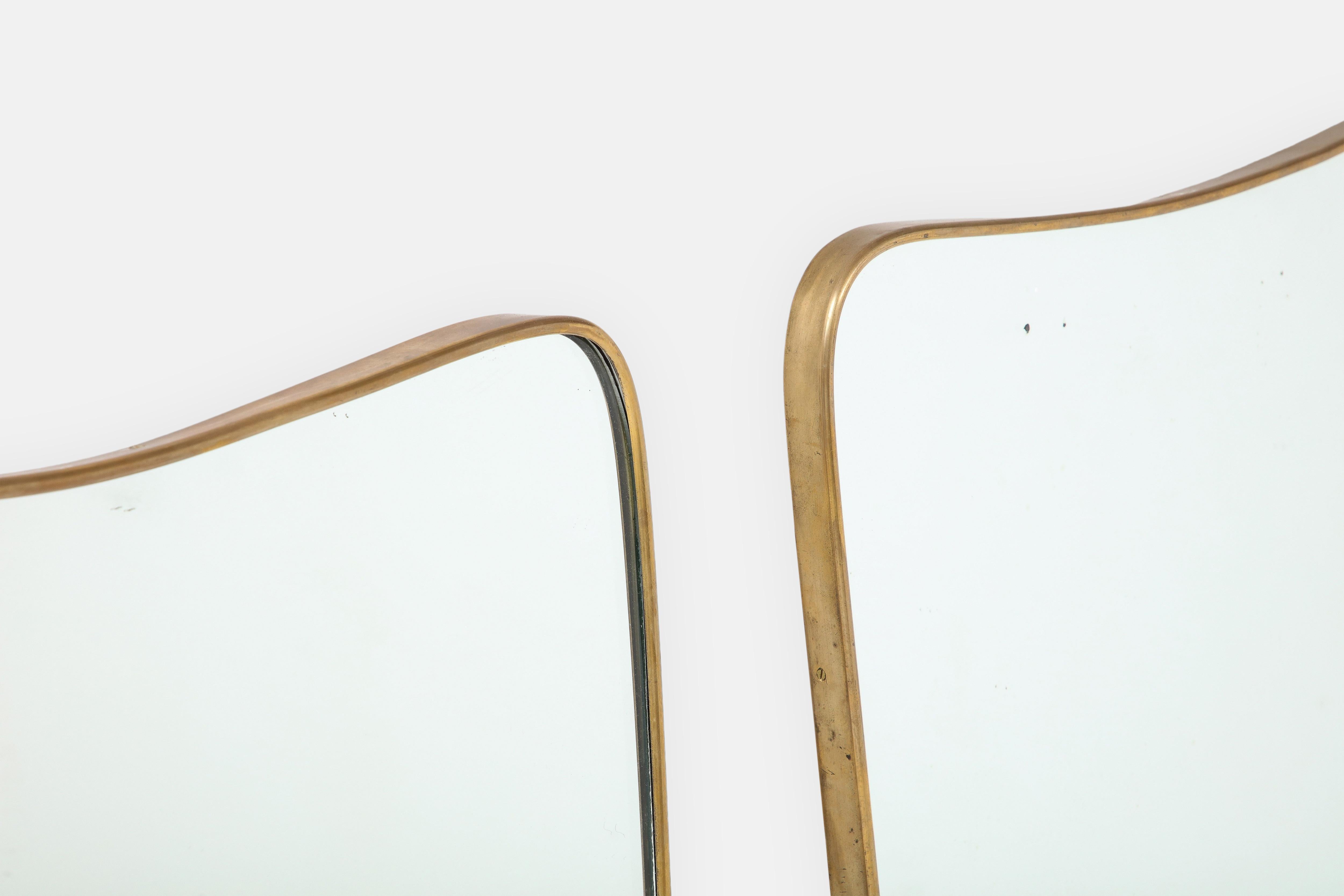 Mid-Century Modern 1950s Italian Modernist Pair of Shaped Brass Mirrors