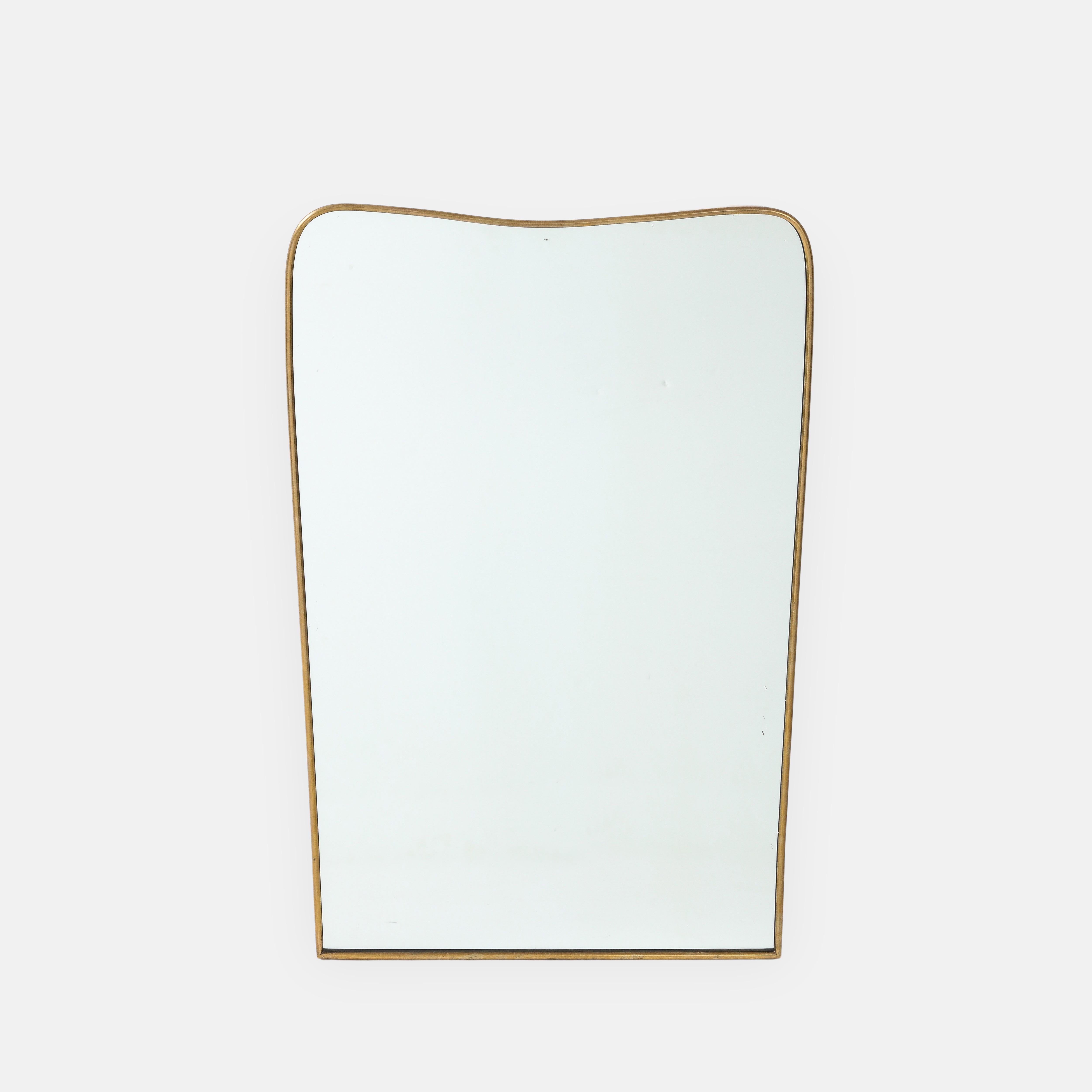 Mid-20th Century 1950s Italian Modernist Pair of Shaped Brass Mirrors For Sale