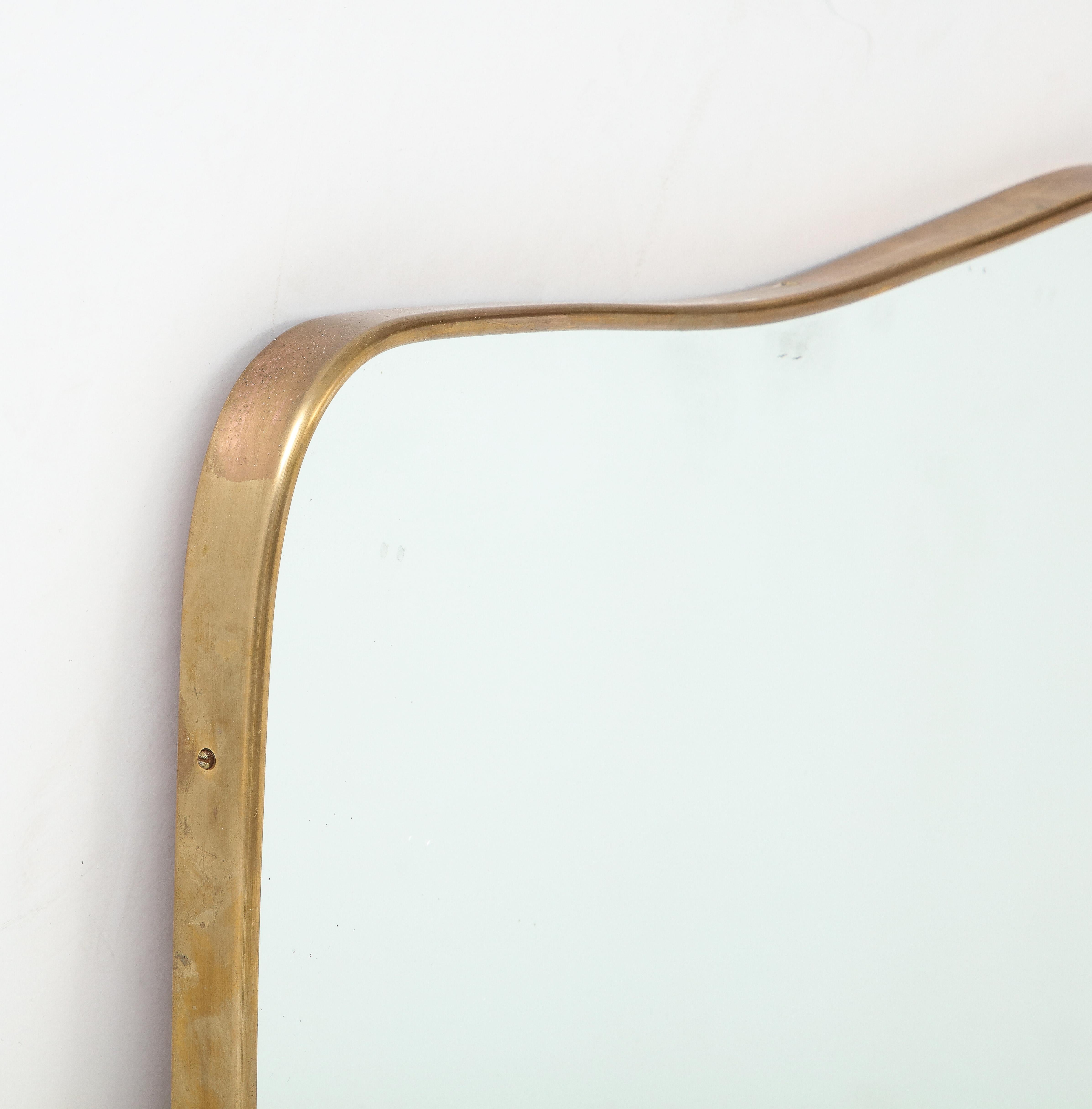 1950s Italian Modernist Pair of Shaped Brass Mirrors For Sale 1