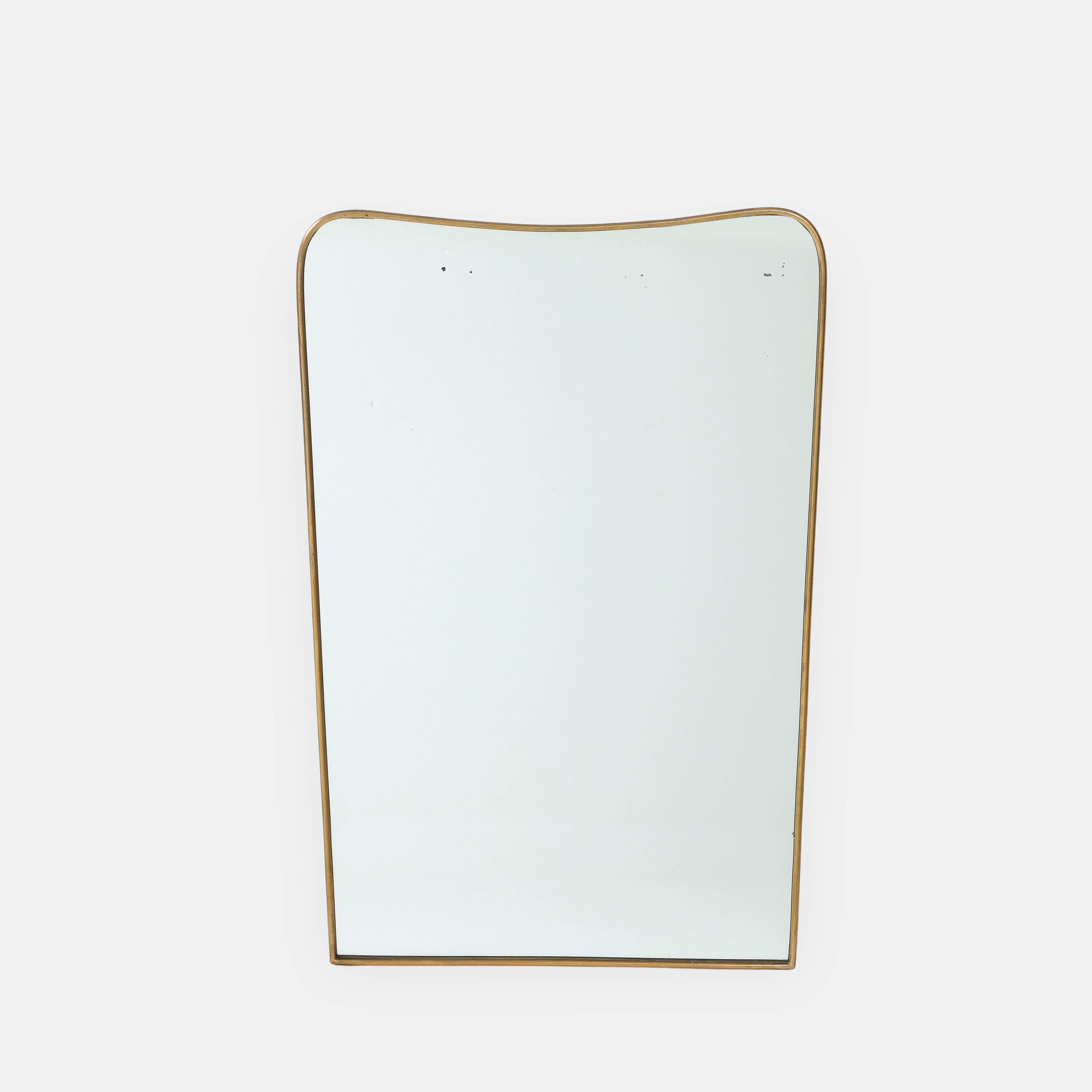 1950s Italian Modernist Pair of Shaped Brass Mirrors For Sale 3