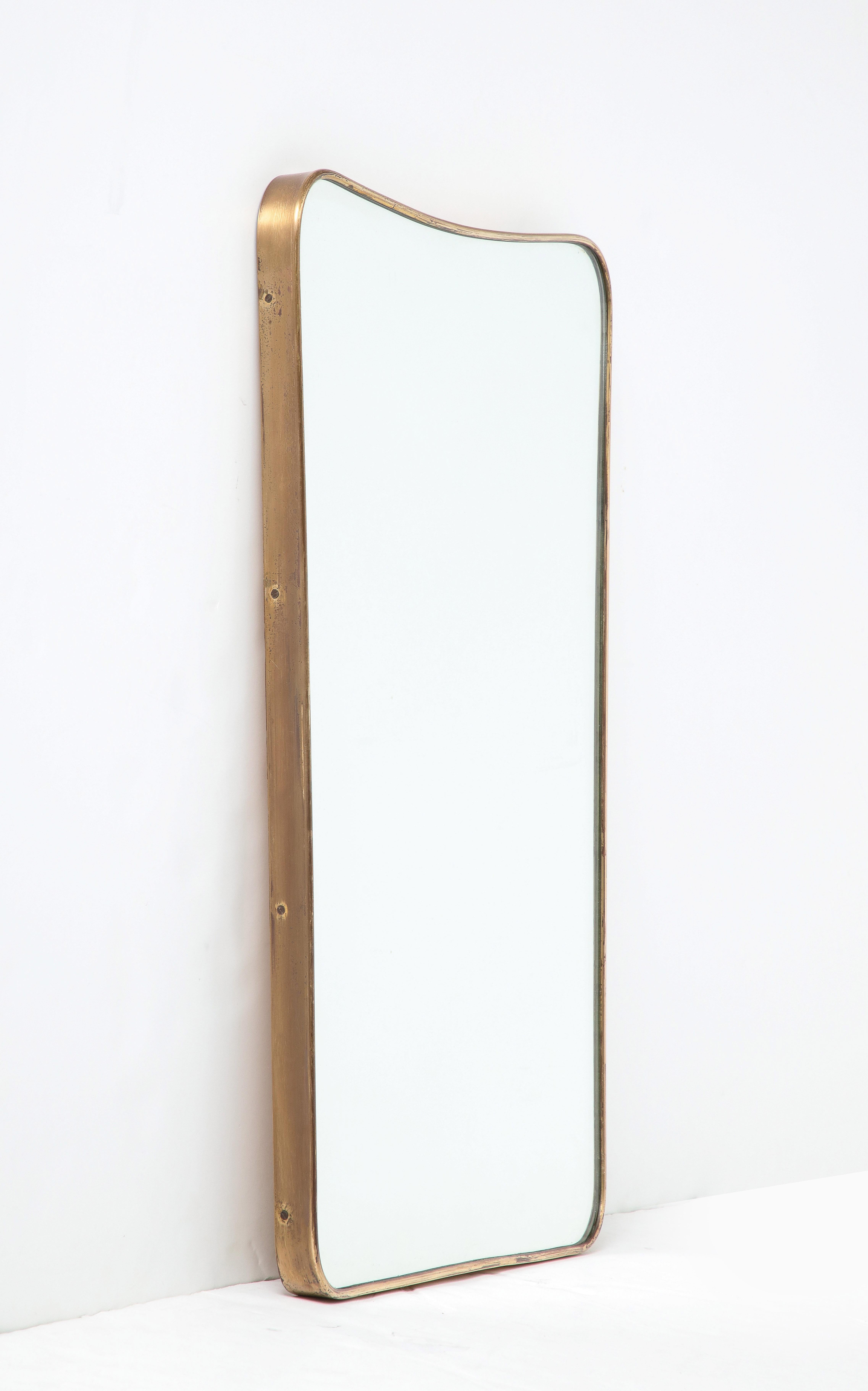 Mid-Century Modern 1950s Italian Modernist Shaped Brass Wall Mirror For Sale