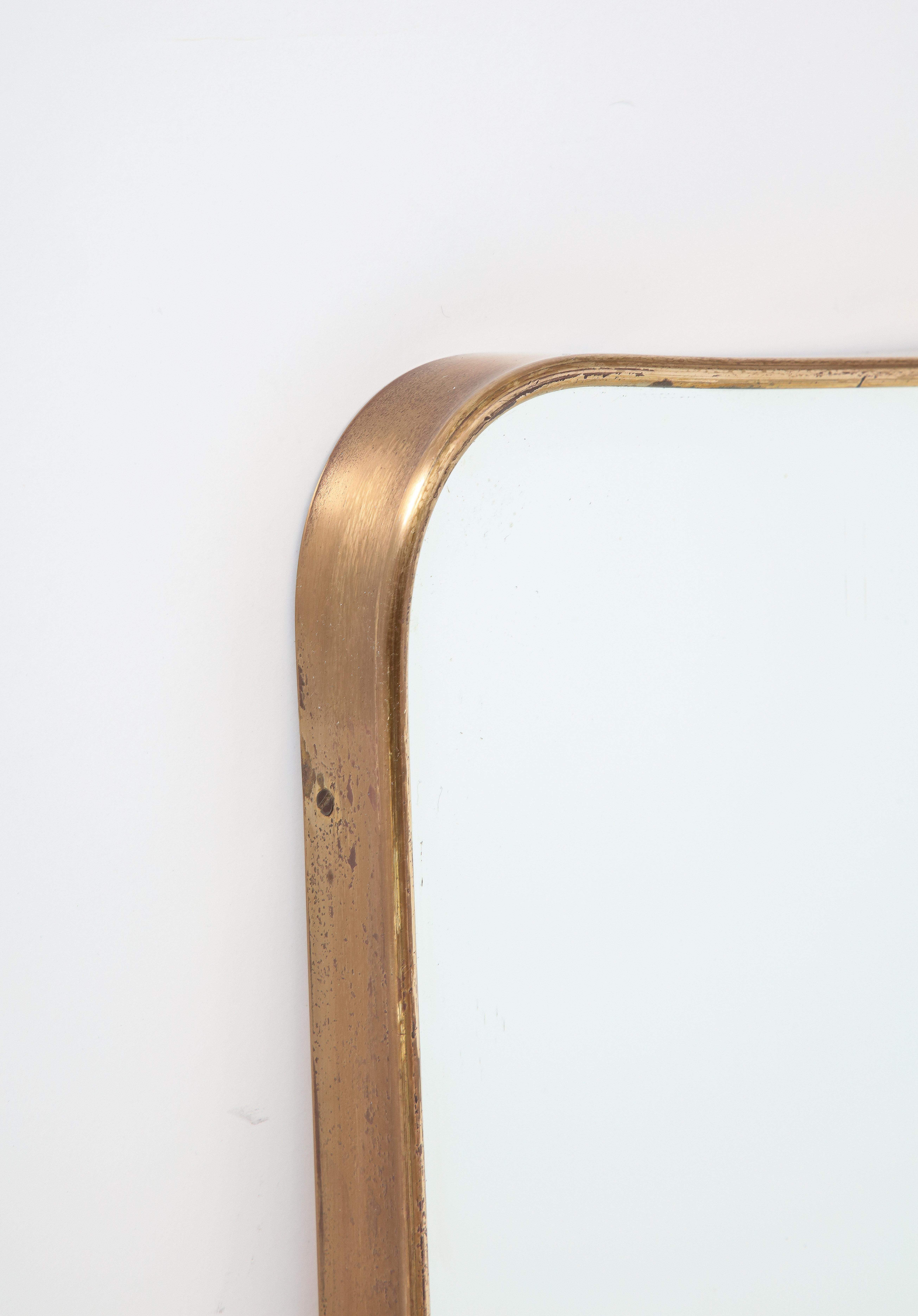 1950s Italian Modernist Shaped Brass Wall Mirror For Sale 1
