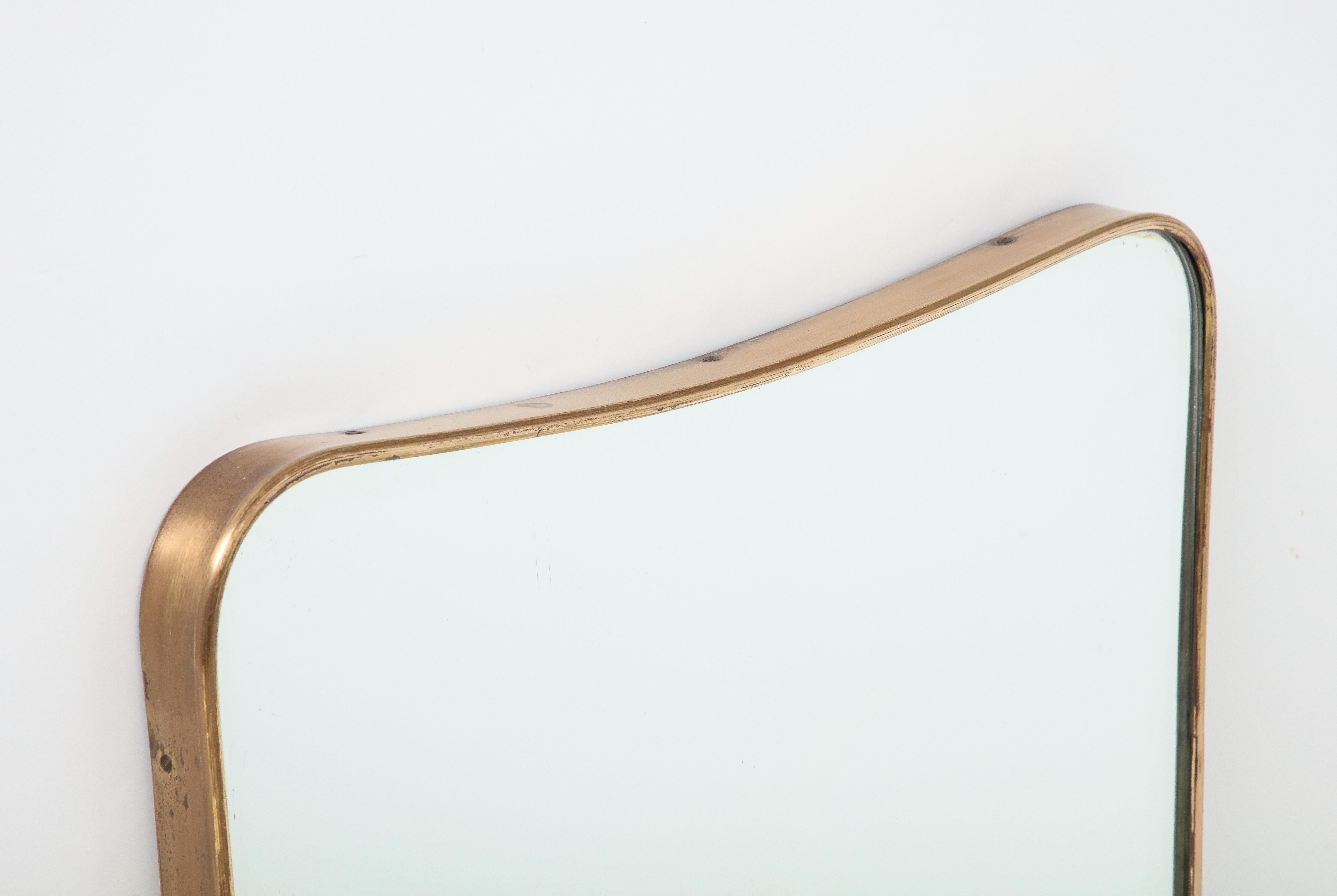 1950s Italian Modernist Shaped Brass Wall Mirror For Sale 2