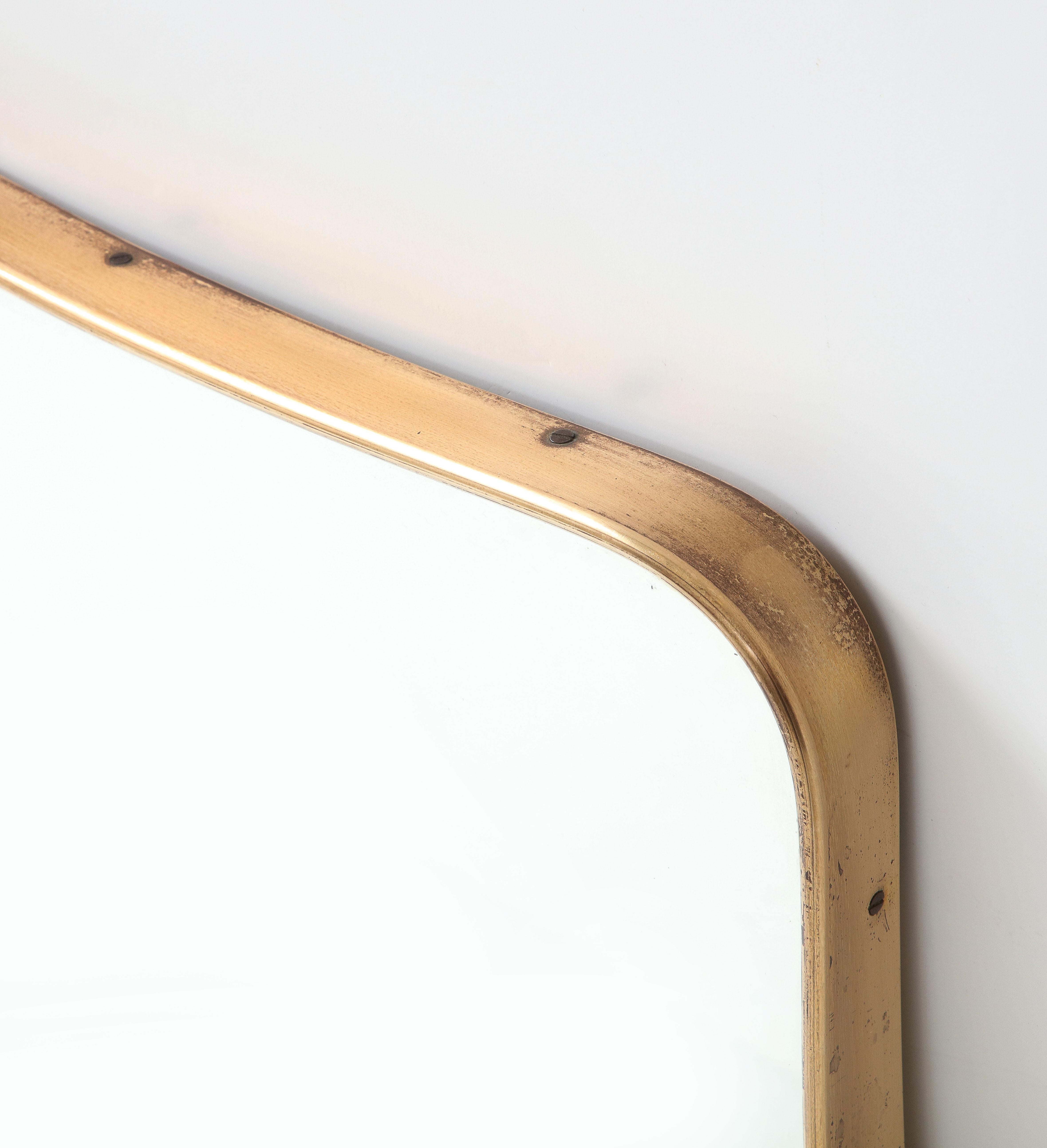 1950s Italian Modernist Shaped Brass Wall Mirror For Sale 3