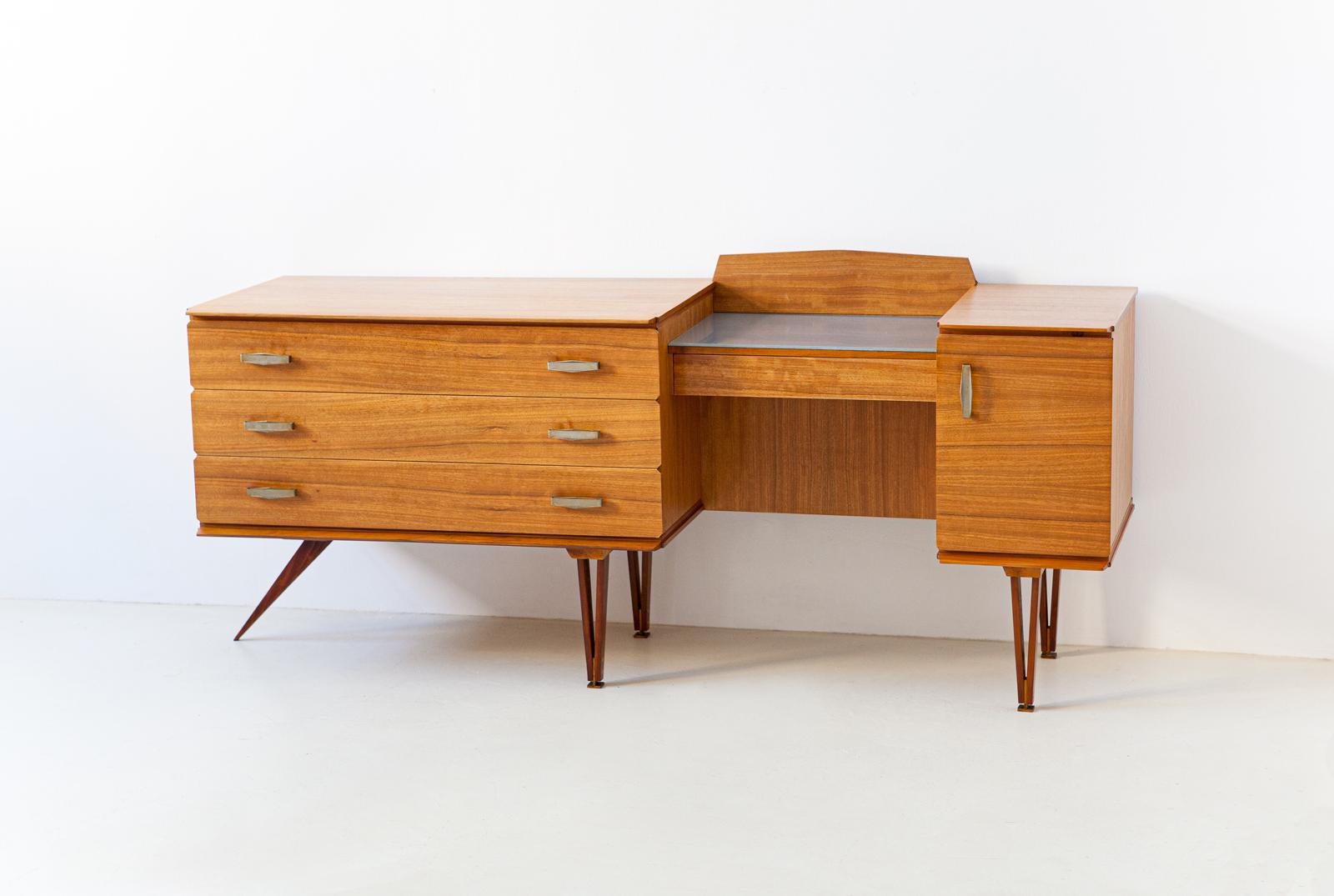 Glass 1950s Italian Modernist teak Chest of Drawers