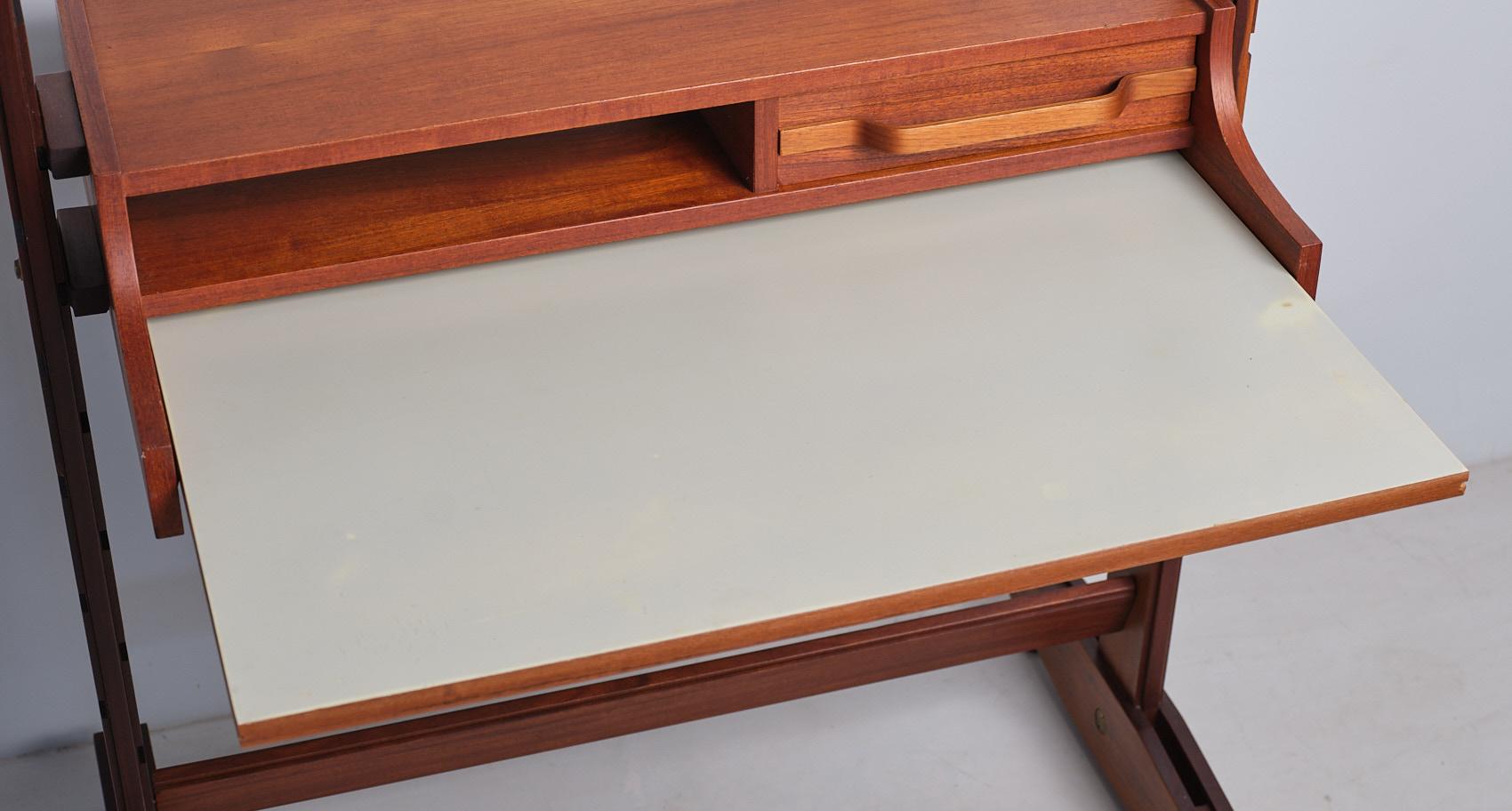 1950er Jahre Italienisches Modulares Bücherregal mit Schreibtisch - Exotisches Holz, Messingbeschläge 5