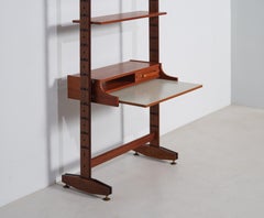 1950s Italian Modular Bookshelf with Desk – Exotic Wood, Brass Hardware
