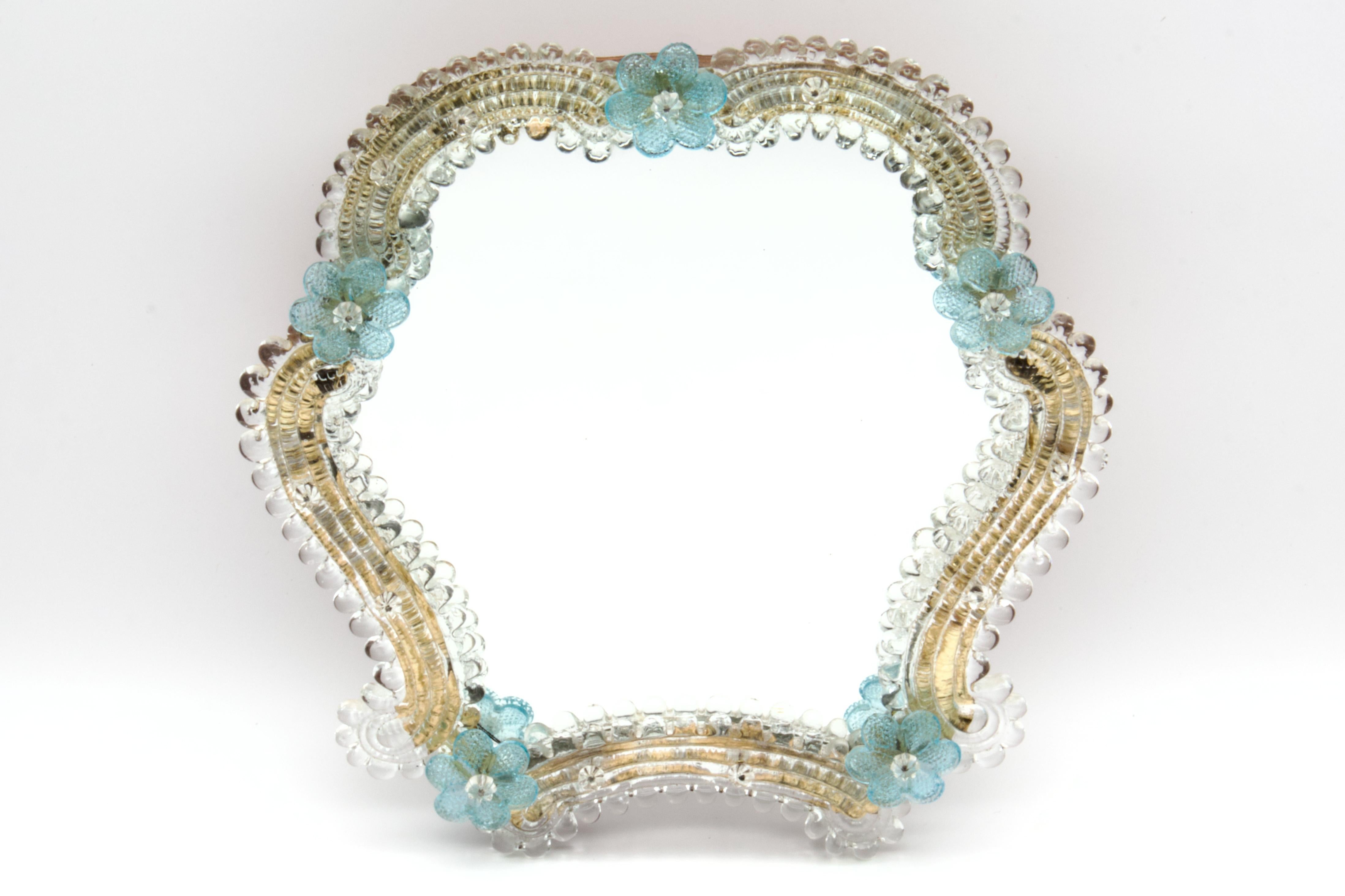 1950s Italian Murano Art Glass Flower Mirror, Venetian For Sale 8