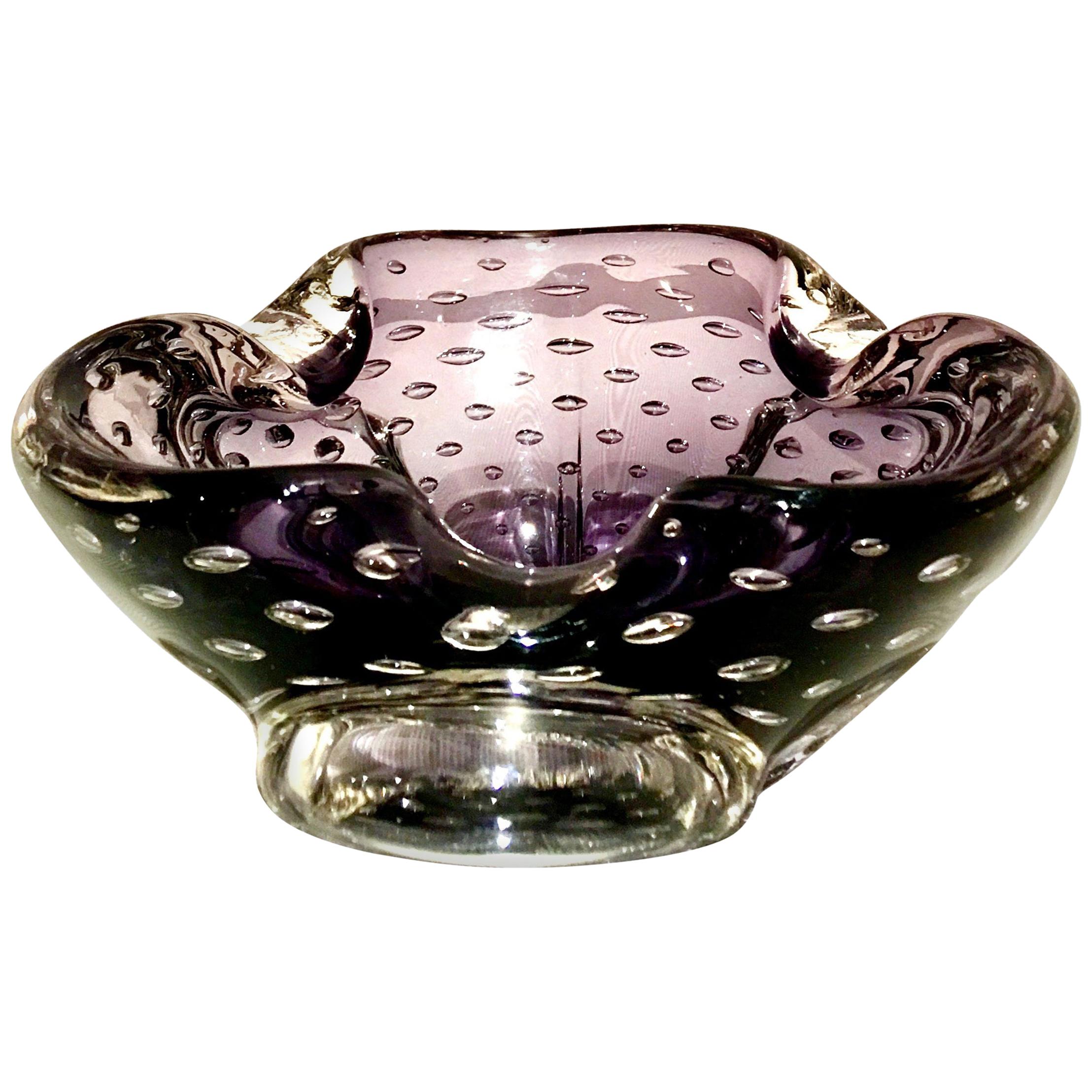 1950s Italian Murano Glass Amethyst Bubble Organic Form Bowl For Sale