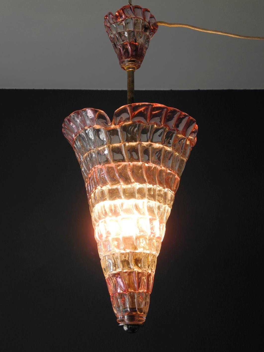 1950s Italian Murano Glass Pendant Lamp, Barovier & Toso, Mid-Century Modern In Good Condition In München, DE