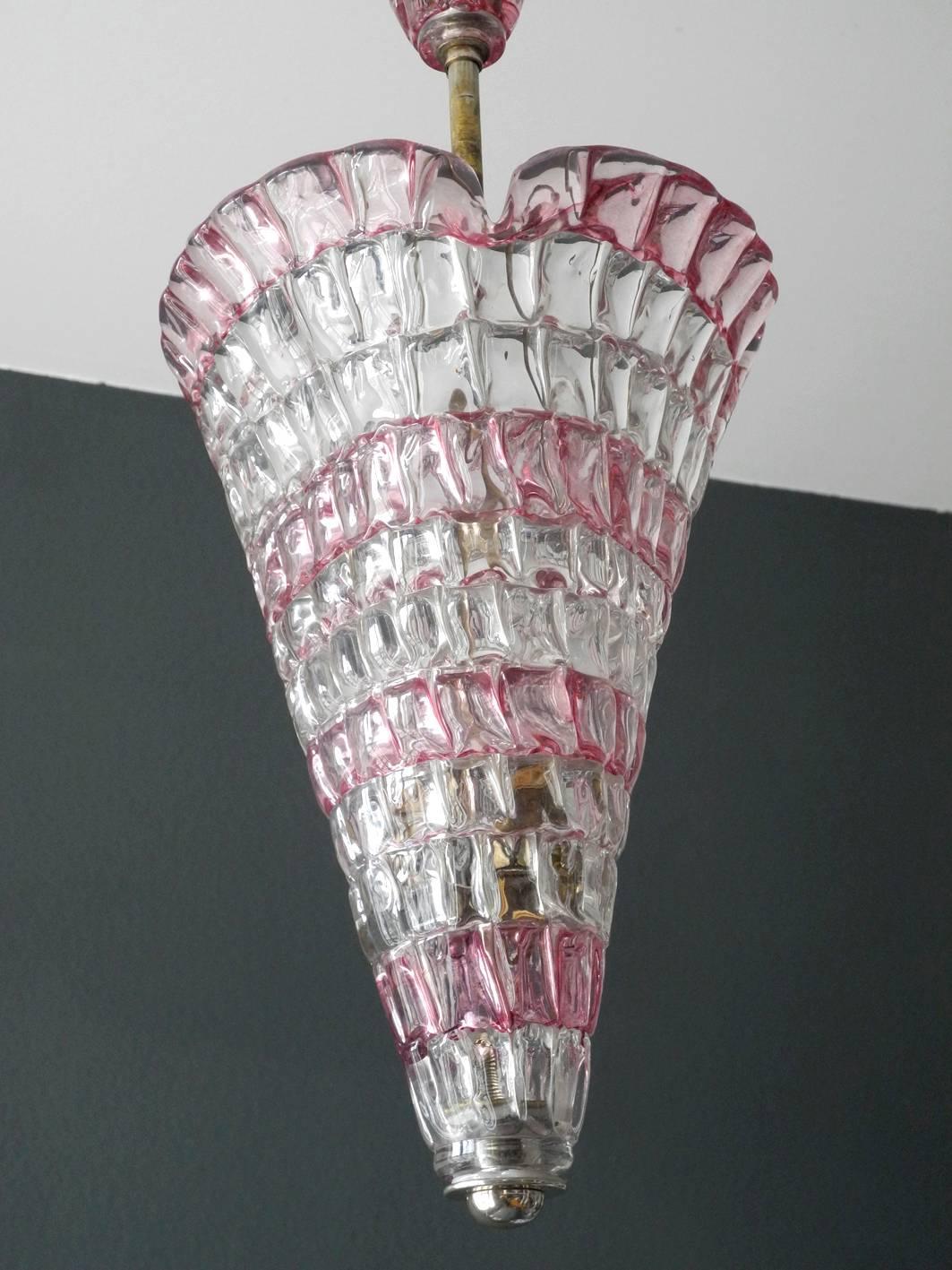 Mid-20th Century 1950s Italian Murano Glass Pendant Lamp, Barovier & Toso, Mid-Century Modern
