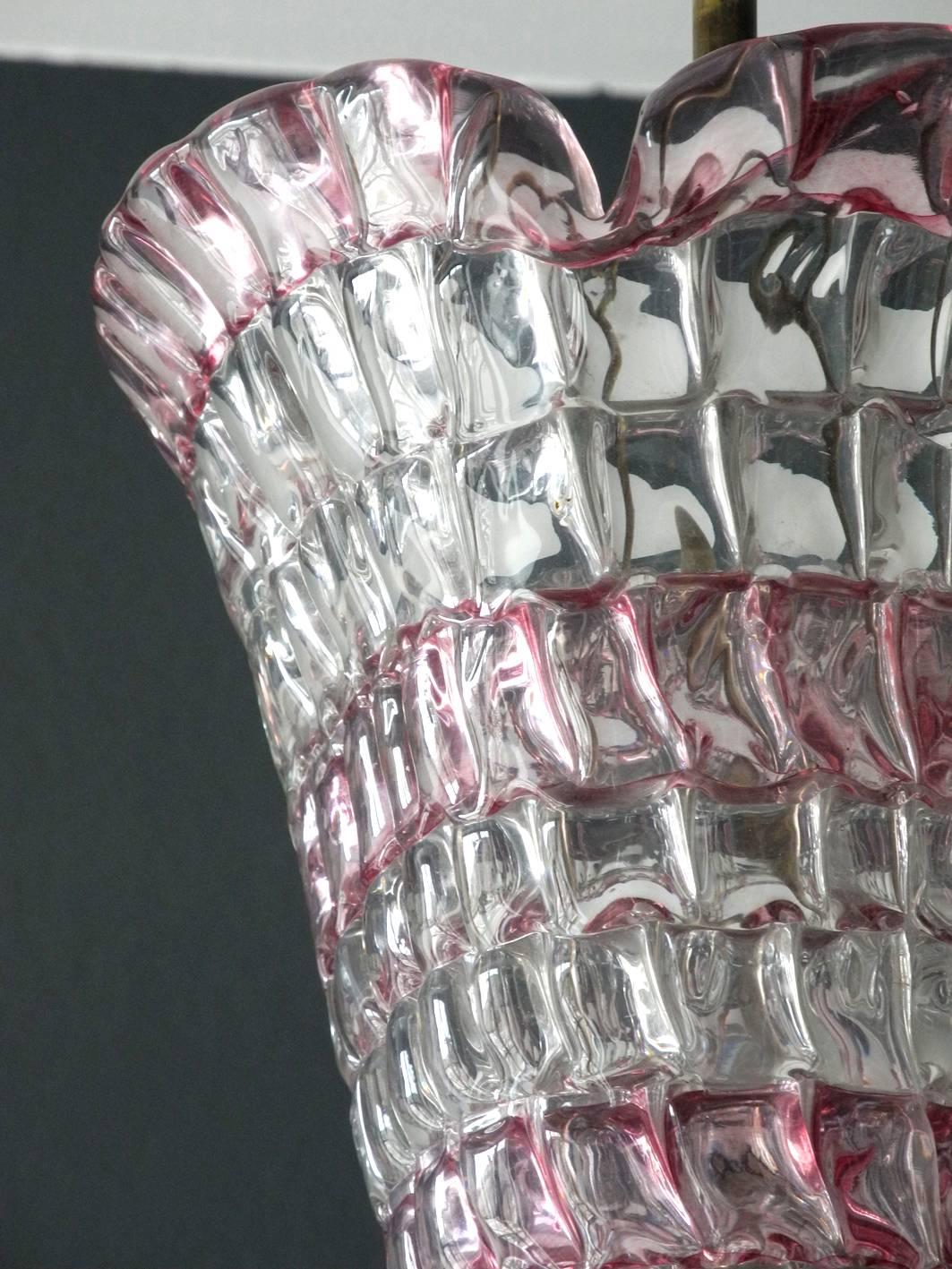 Metal 1950s Italian Murano Glass Pendant Lamp, Barovier & Toso, Mid-Century Modern