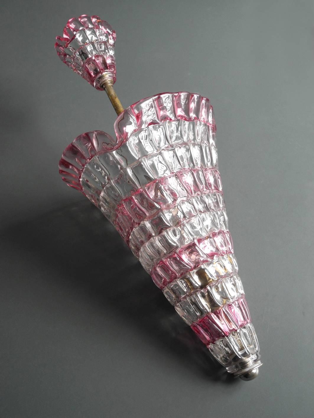 1950s Italian Murano Glass Pendant Lamp, Barovier & Toso, Mid-Century Modern 3