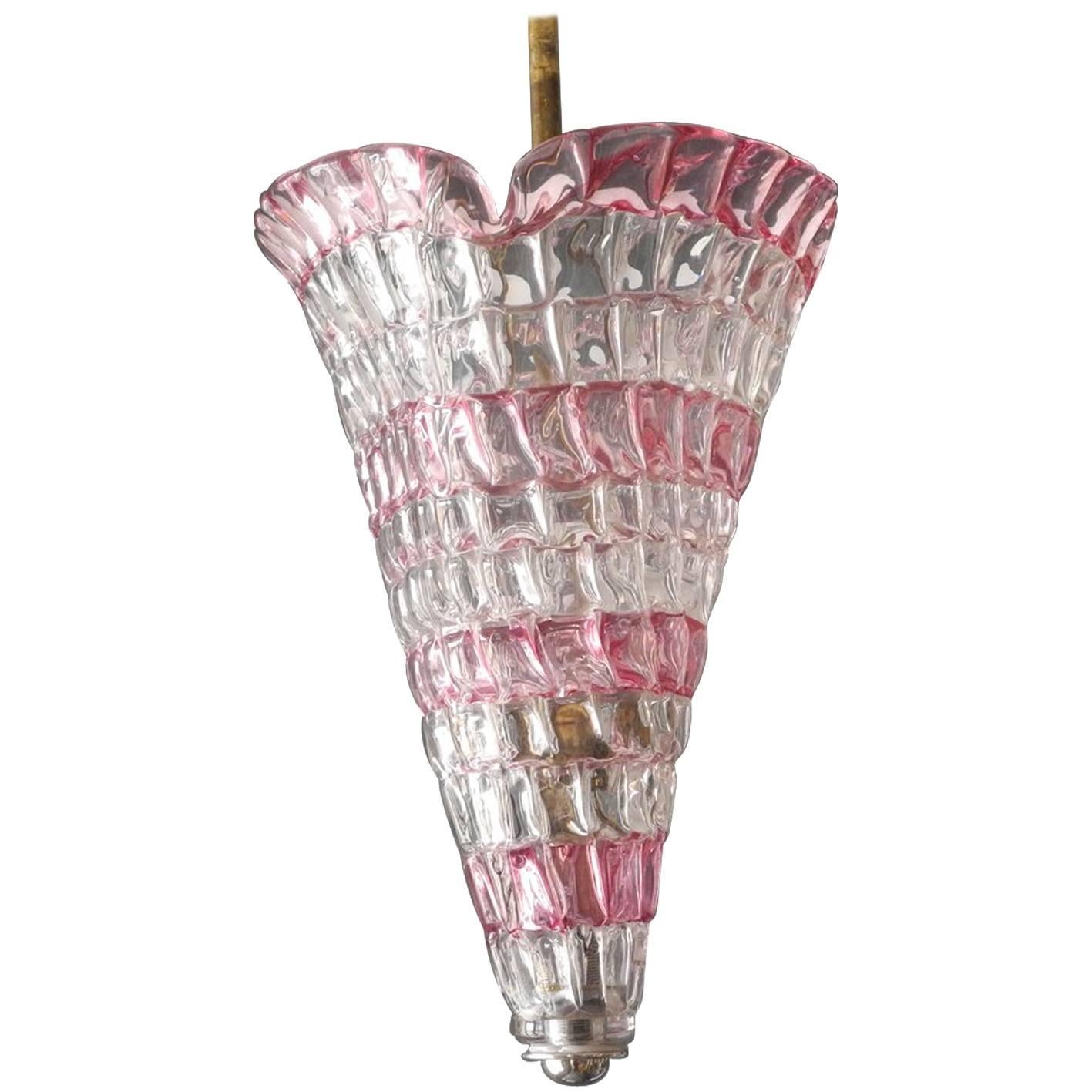 1950s Italian Murano Glass Pendant Lamp, Barovier & Toso, Mid-Century Modern