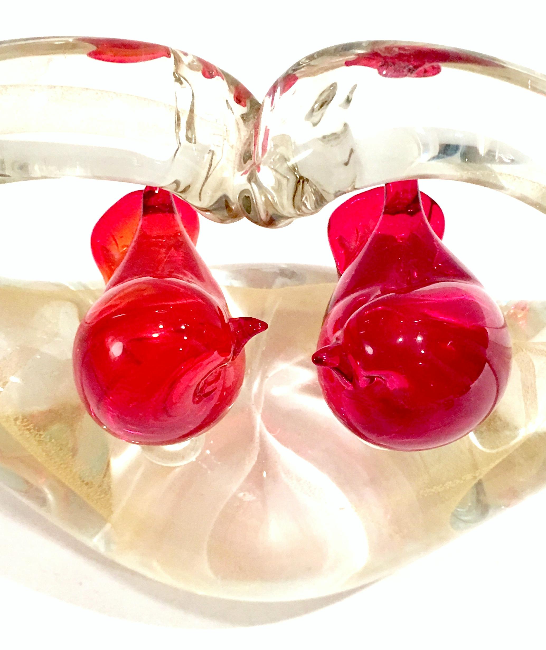 1950s Italian Murano Glass with Gold Fleck Pair of Love Birds Heart Sculpture For Sale 2