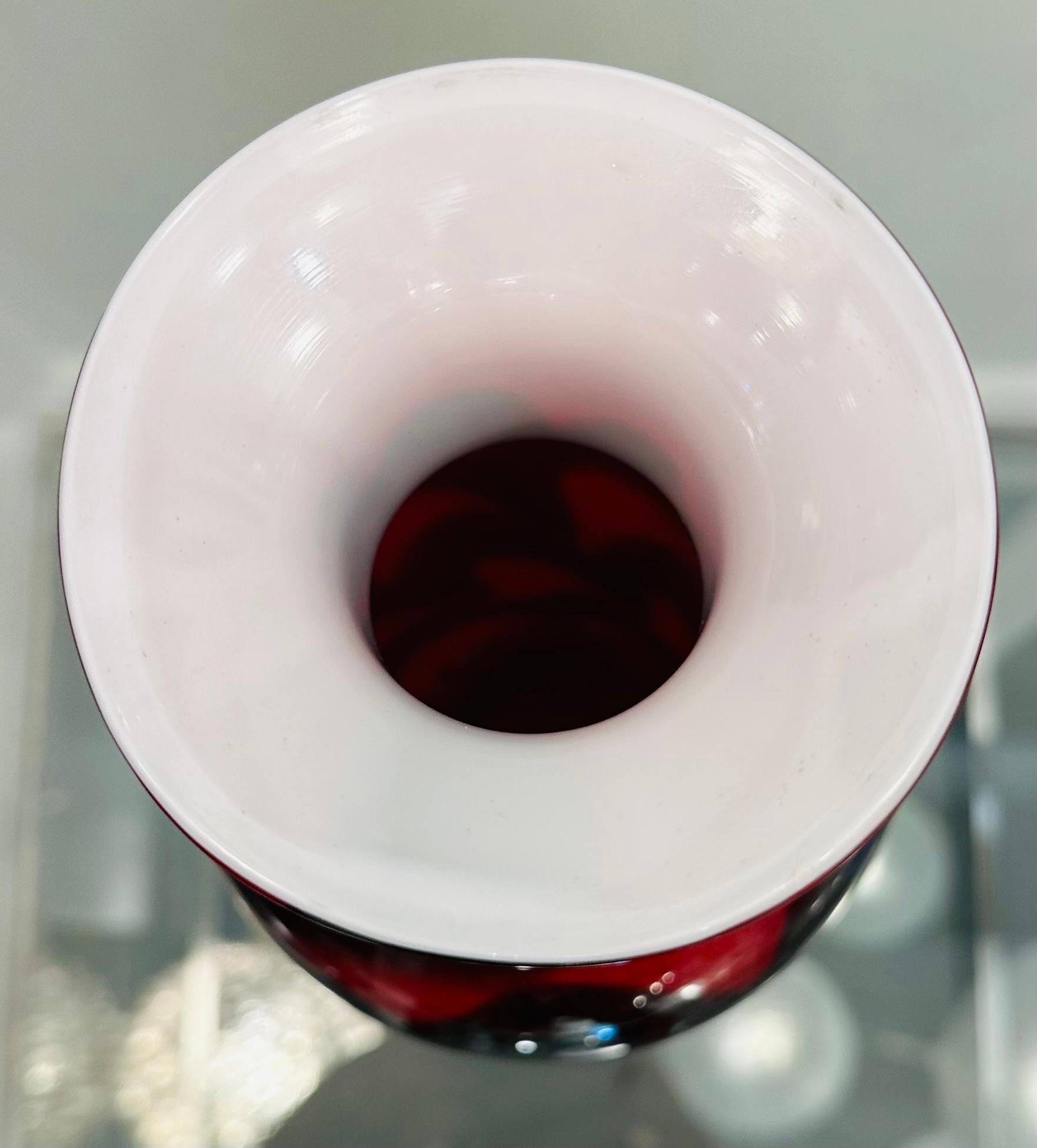 1950s Italian Murano Red Black & White Glass Vase Attr. Carlo Moretti For Sale 6