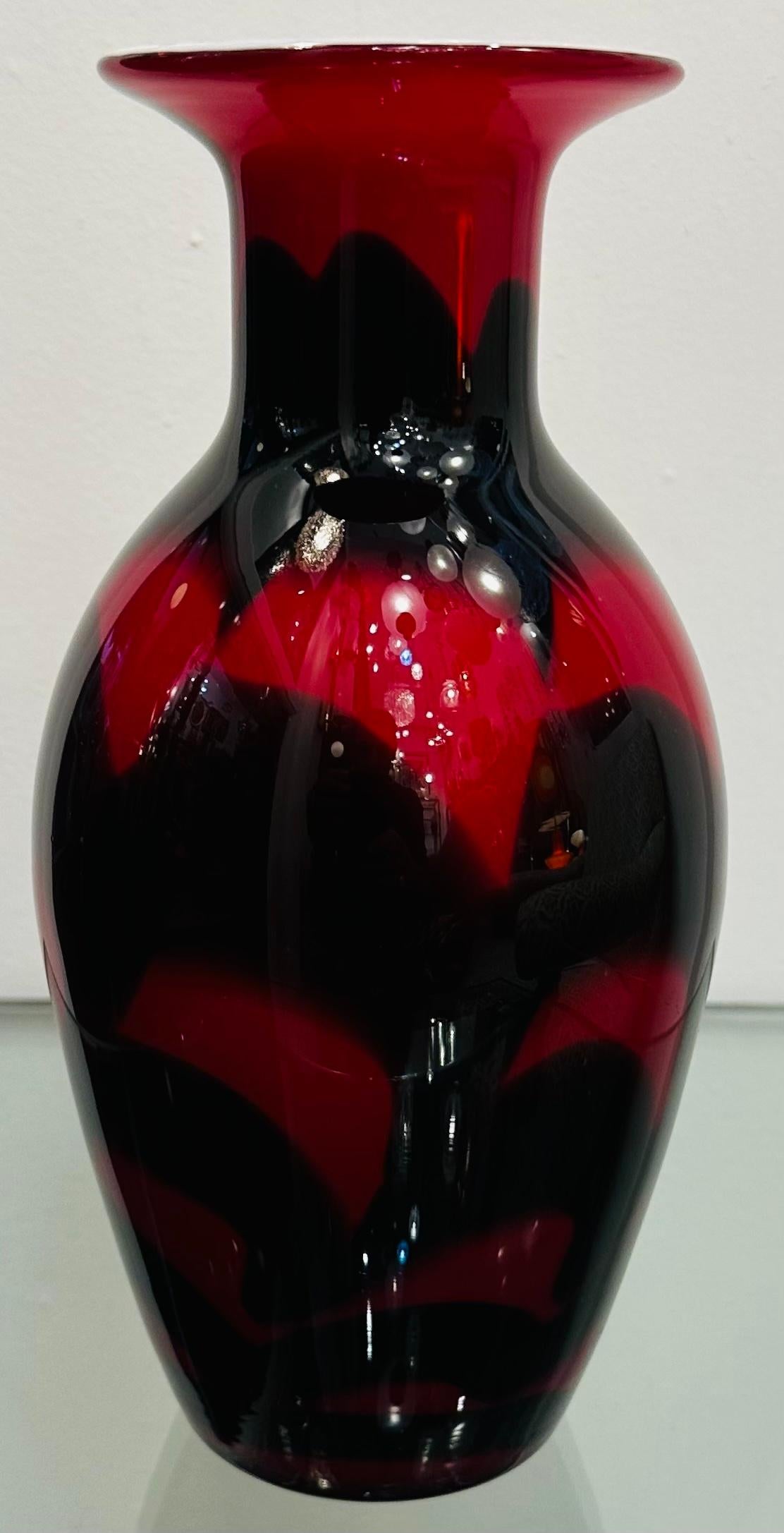 Mid-Century Modern 1950s Italian Murano Red Black & White Glass Vase Attr. Carlo Moretti For Sale