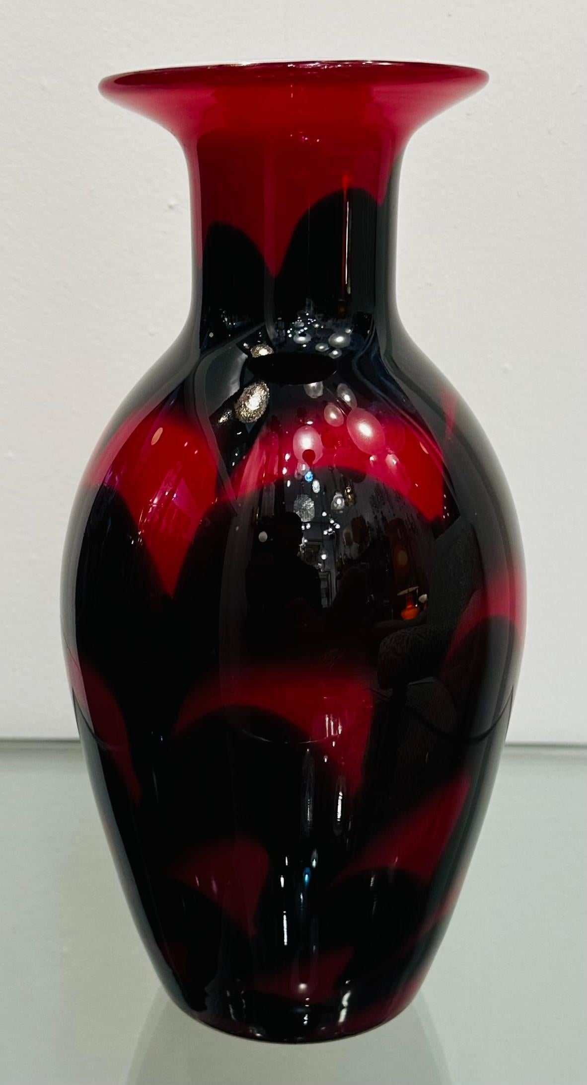 Murano Glass 1950s Italian Murano Red Black & White Glass Vase Attr. Carlo Moretti For Sale