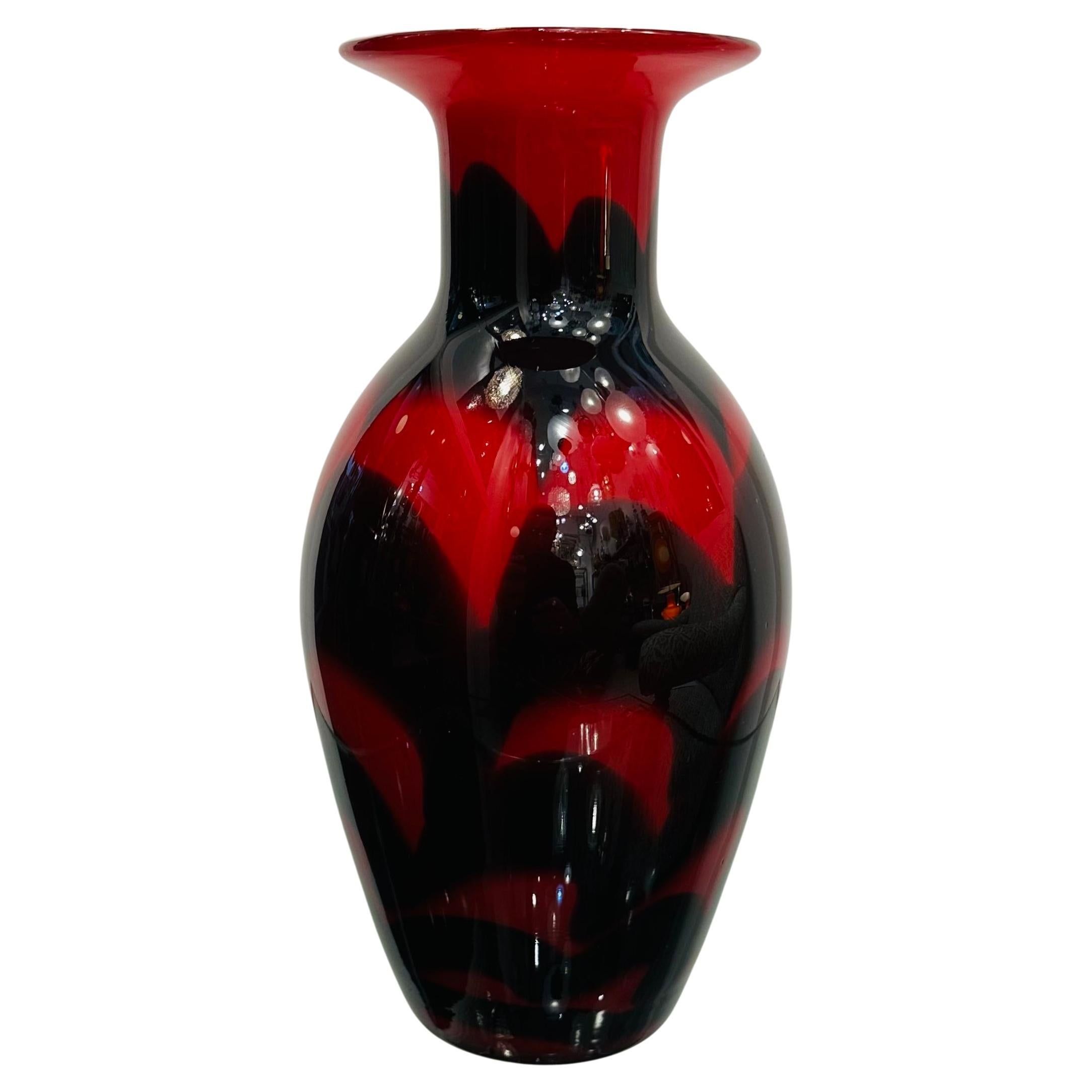 1950s Italian Murano Red Black & White Glass Vase Attr. Carlo Moretti For Sale