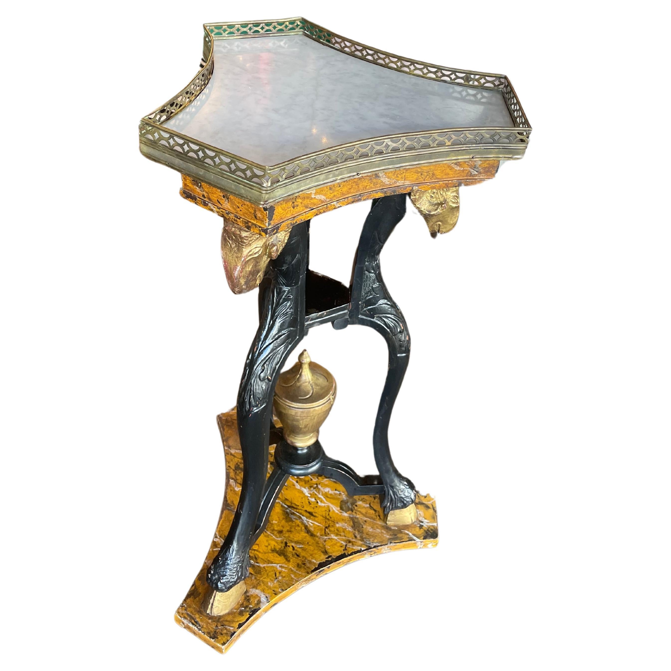 English 1950's Italian Neoclassical Brass & Ebonite Side Table For Sale