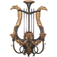1950s Italian Neoclassical Carved Wood Lyre Back Candle Sconce