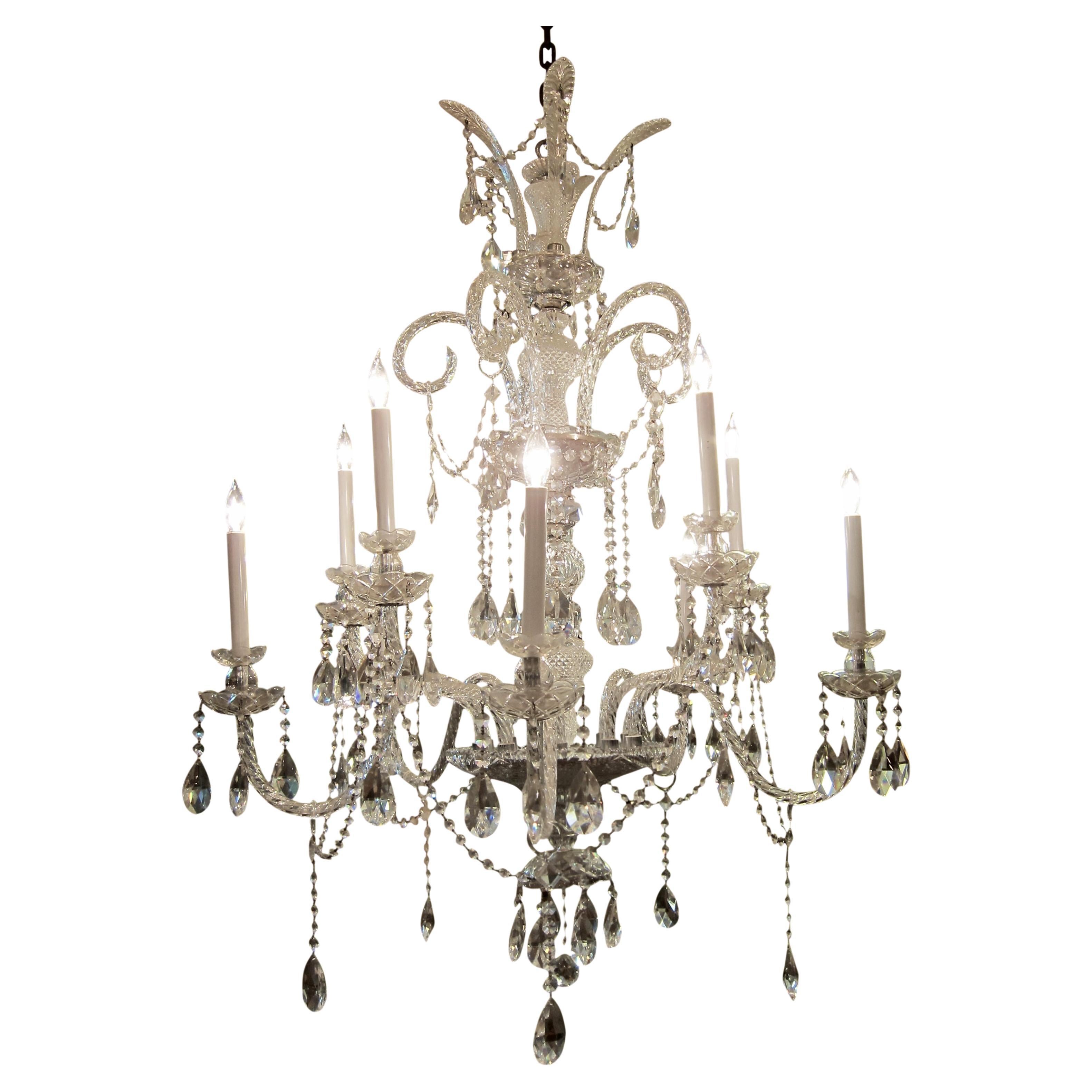 Années 1950, lustre italien à neuf branches en cristal Swag Crystals en vente