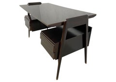 1950's Italian Oak Executive Desk by Vittorio Dassi with Black Glass Top