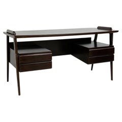 1950's Italian Oak Executive Desk by Vittorio Dassi with Black Glass Top