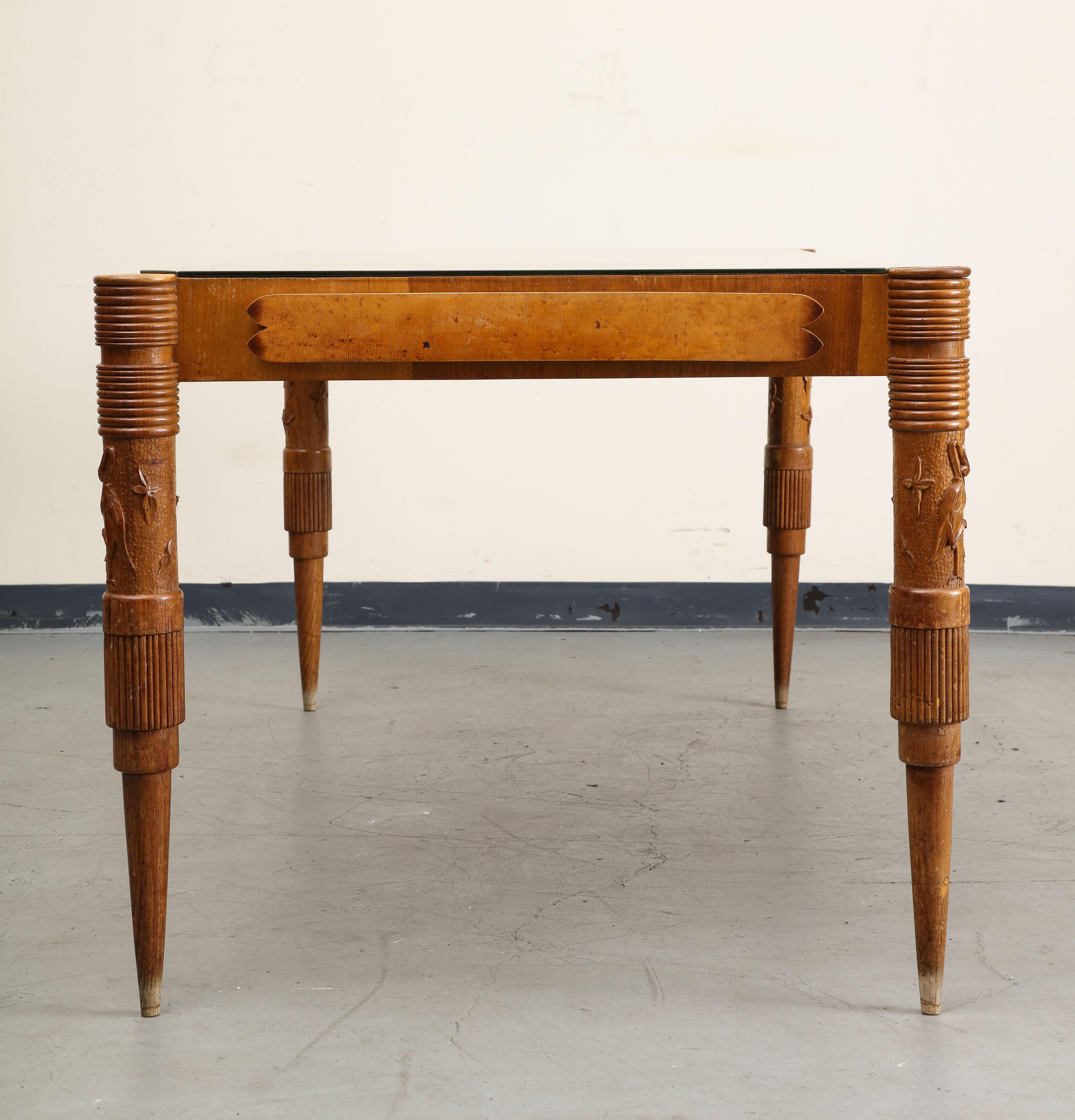 1950s Italian Oak Table with Gilded Glass Top by Pier Luigi Colli 4