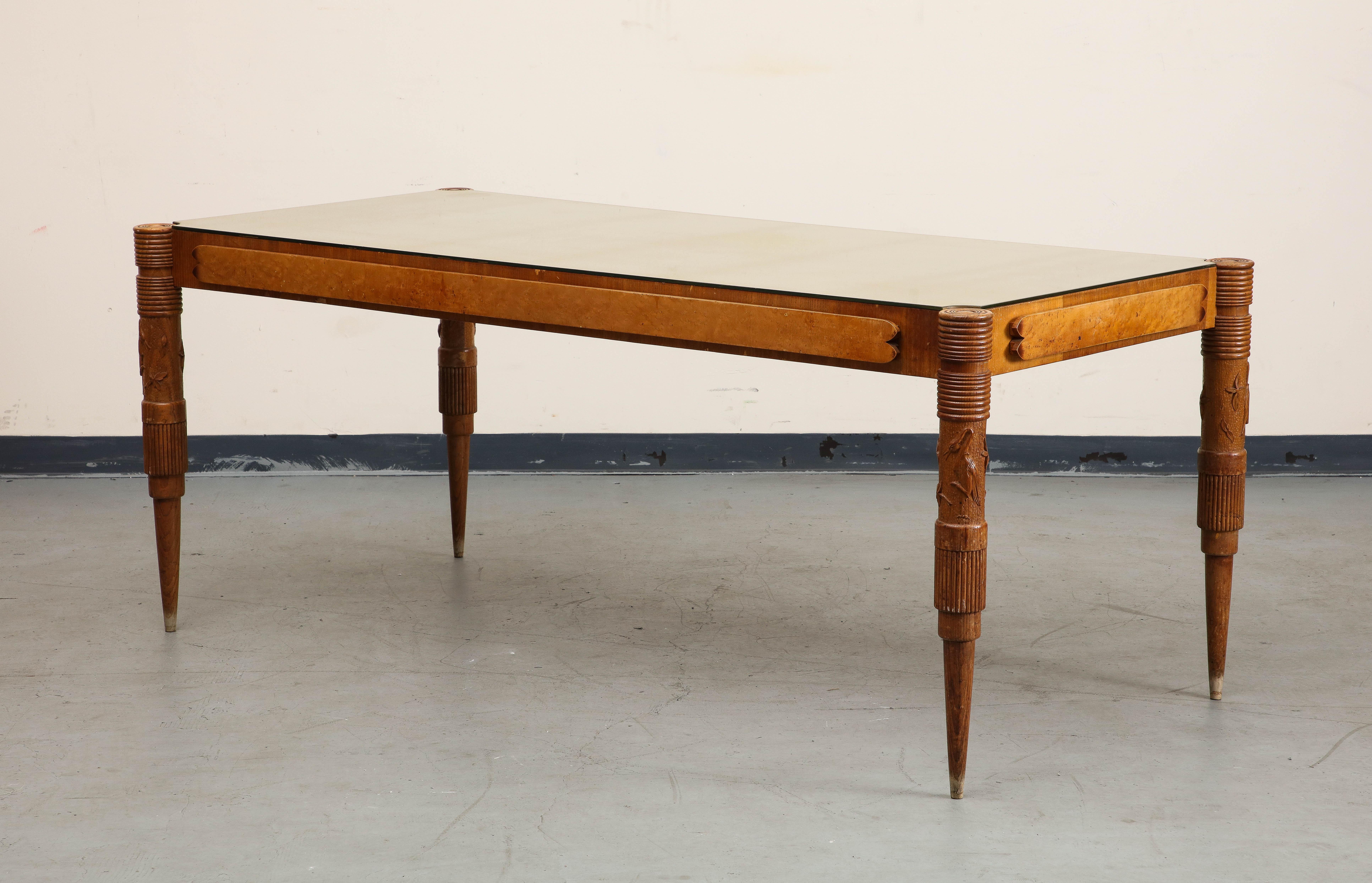 1950s Italian Oak Table with Gilded Glass Top by Pier Luigi Colli 9