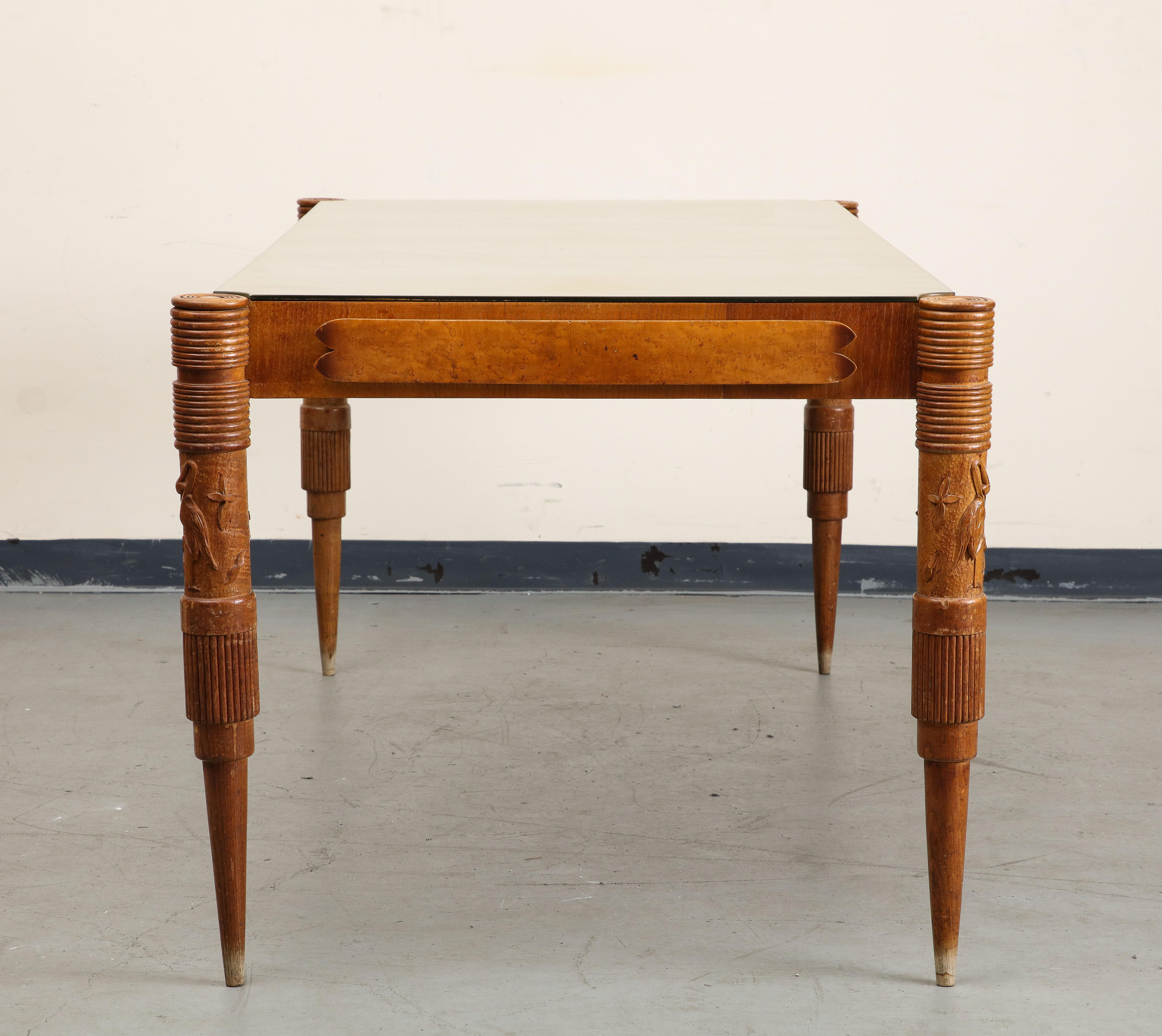 1950s Italian Oak Table with Gilded Glass Top by Pier Luigi Colli 12