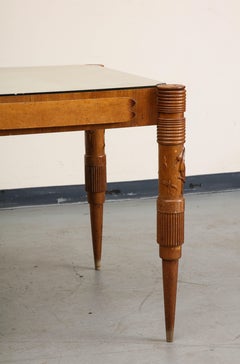 1950s Italian Oak Table with Gilded Glass Top by Pier Luigi Colli