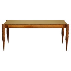 1950s Italian Oak Table with Gilded Glass Top by Pier Luigi Colli