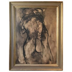 1950s Italian Oil on Canvas of Two Nudes Embracing